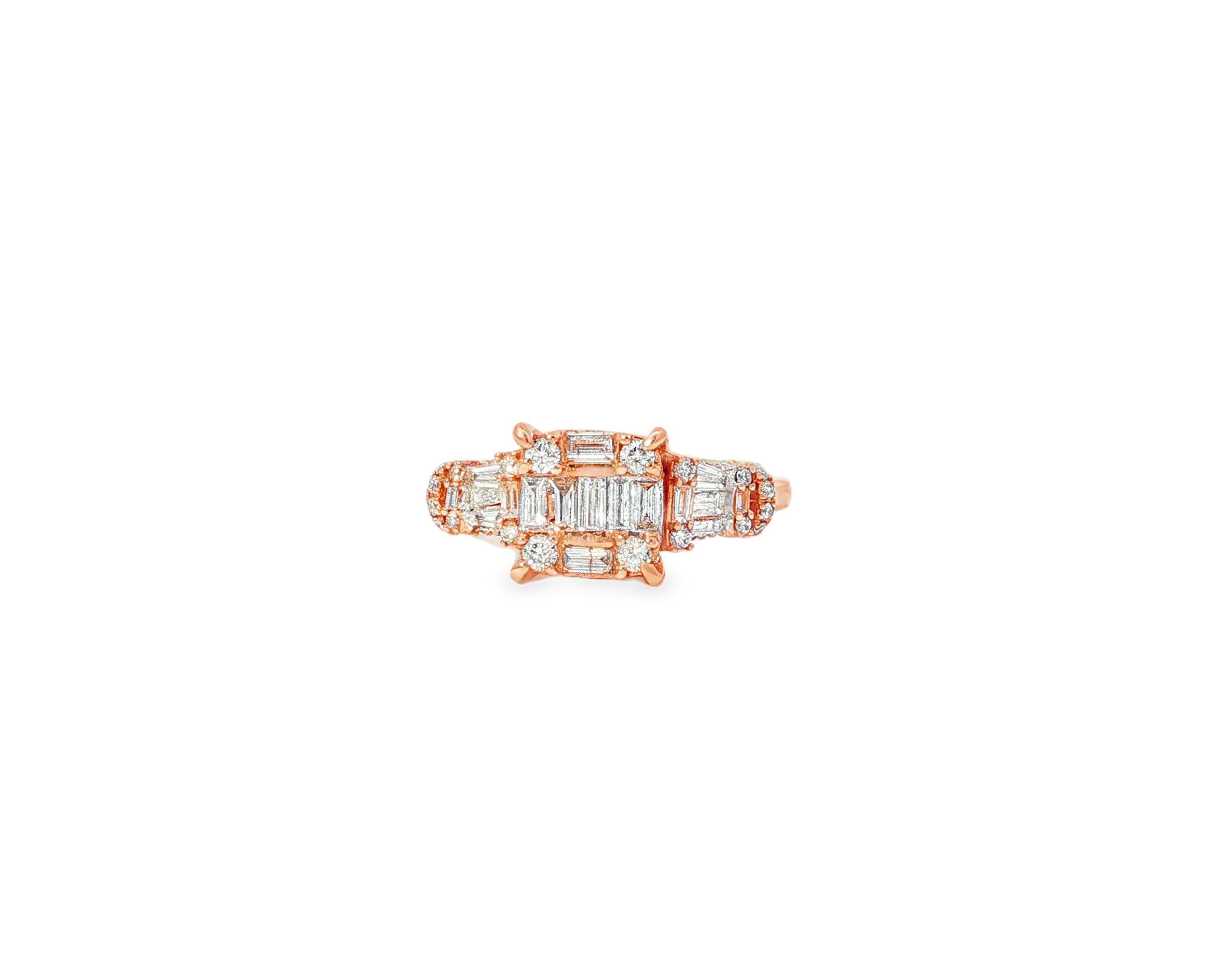 14k Gold Diamond Ring with Rectangular Baguette Cluster & Round 0.90ct - AVI THE JEWELER