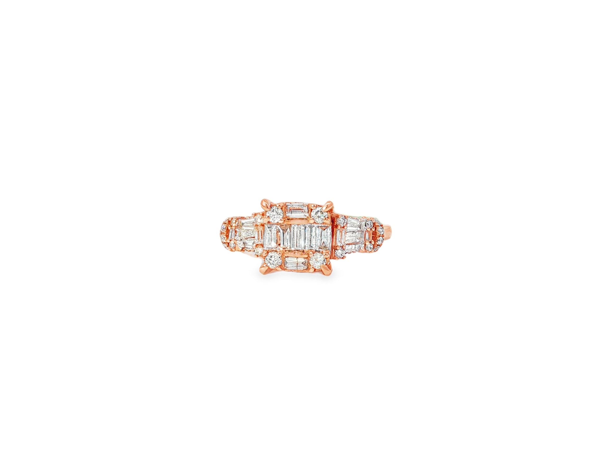14k Gold Diamond Ring with Rectangular Baguette Cluster & Round 0.90ct - AVI THE JEWELER