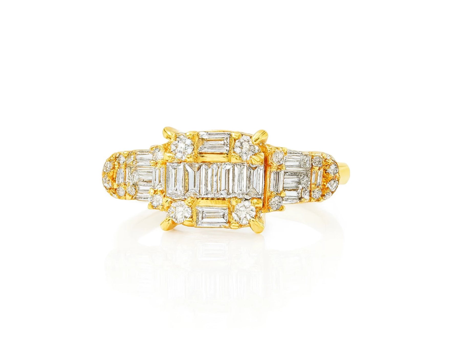 14k Gold Diamond Ring with Rectangular Baguette Cluster & Round 0.90ct – lifestyle 1003