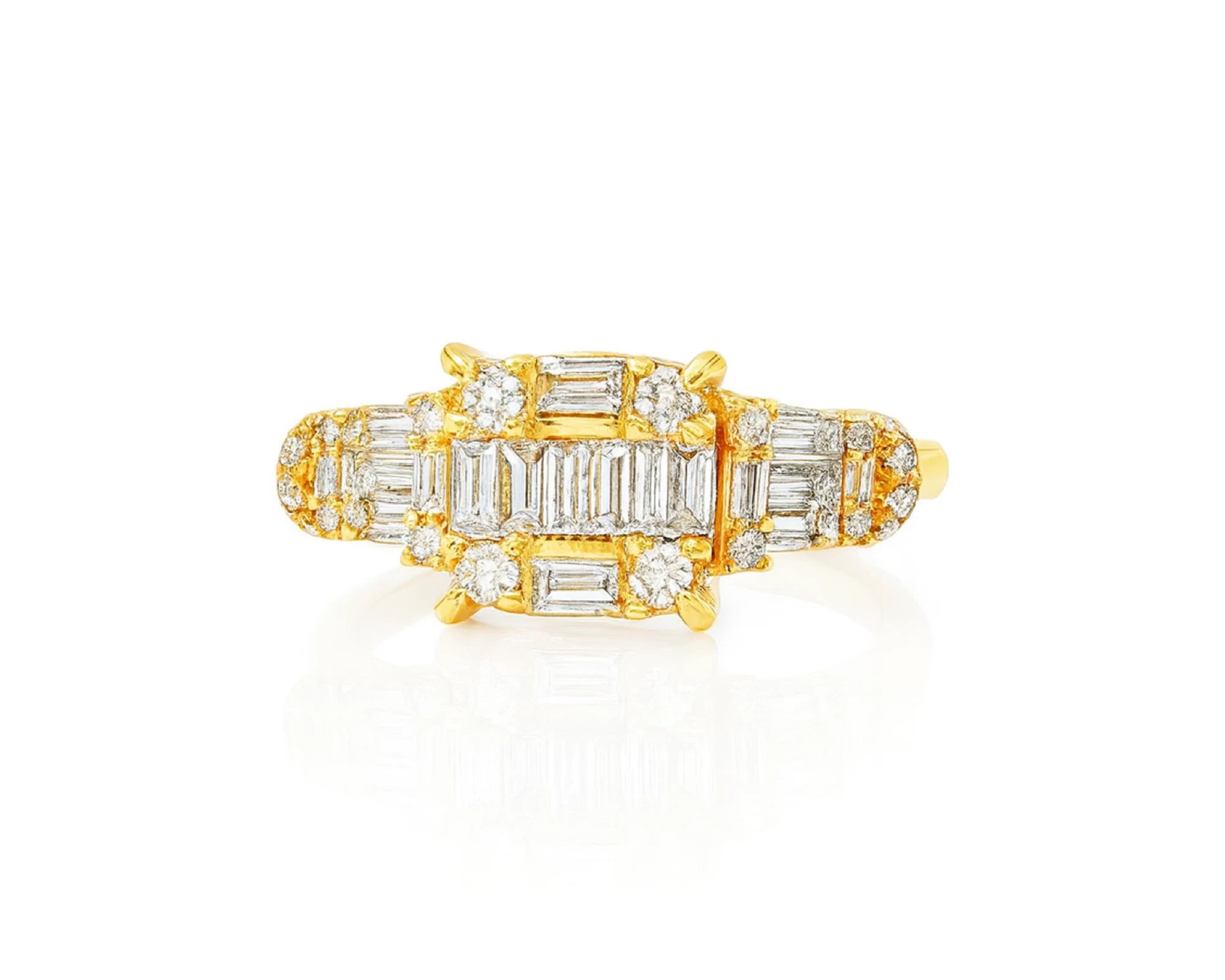 14k Gold Diamond Ring with Rectangular Baguette Cluster & Round 0.90ct – lifestyle 1003