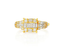14k Gold Diamond Ring with Rectangular Baguette Cluster & Round 0.90ct