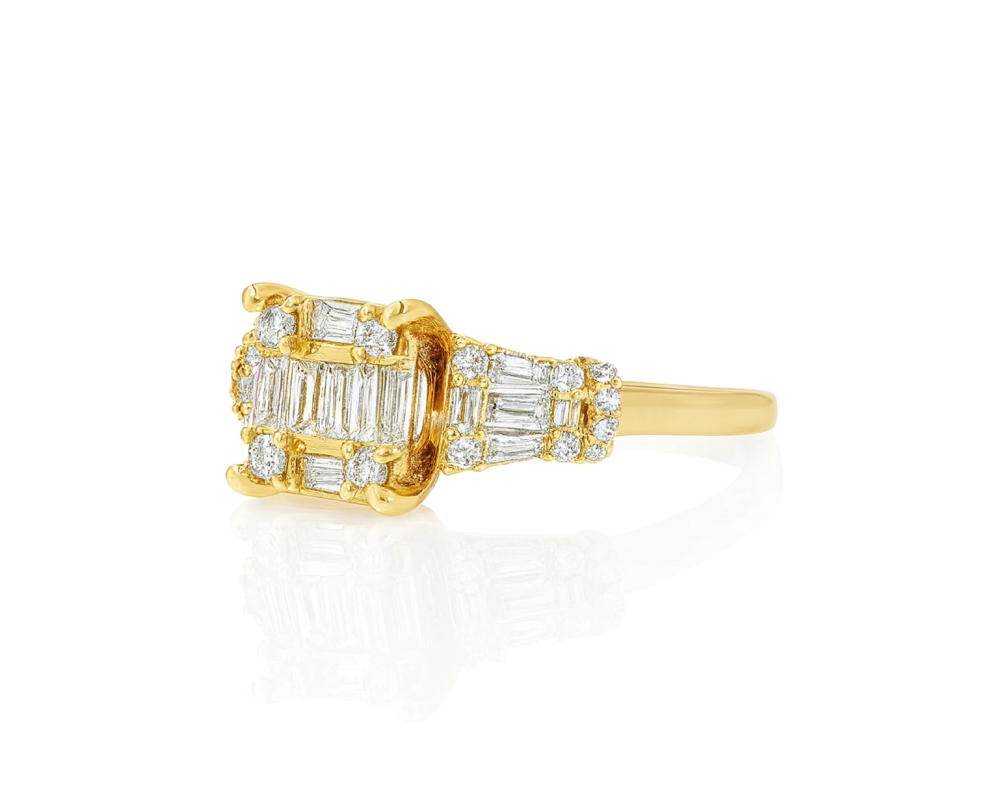 14k Gold Diamond Ring with Rectangular Baguette Cluster & Round 0.90ct – lifestyle 1004
