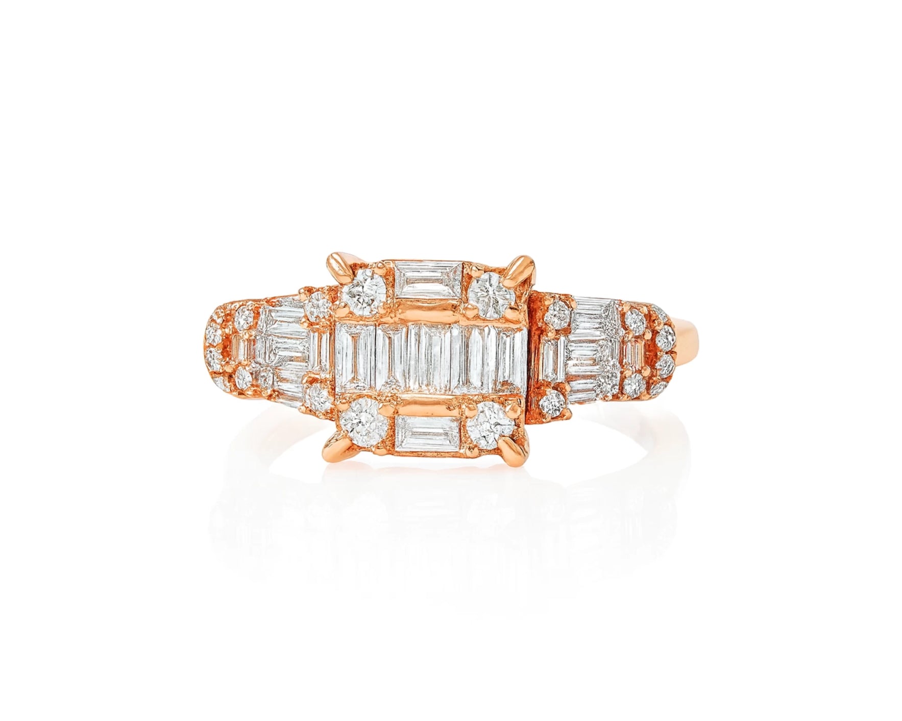 14k Gold Diamond Ring with Rectangular Baguette Cluster & Round 0.90ct – lifestyle 1007