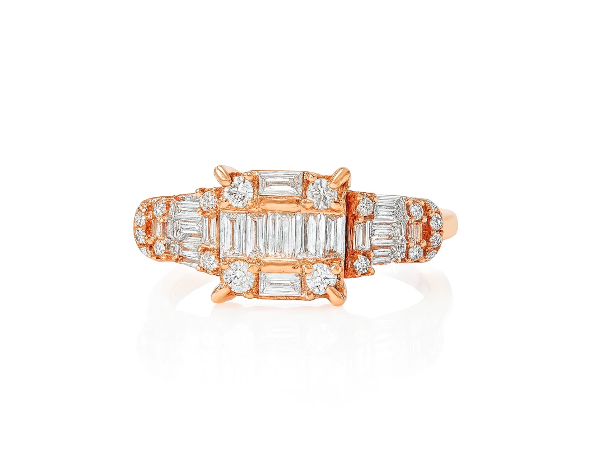 14k Gold Diamond Ring with Rectangular Baguette Cluster & Round 0.90ct – lifestyle 1007