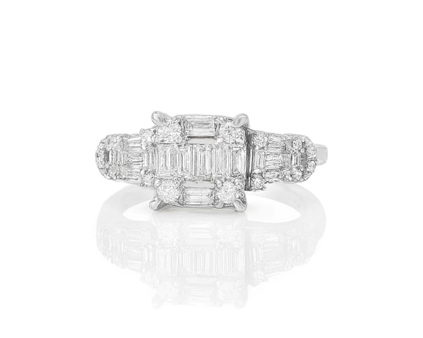 14k Gold Diamond Ring with Rectangular Baguette Cluster & Round 0.90ct – lifestyle 1008