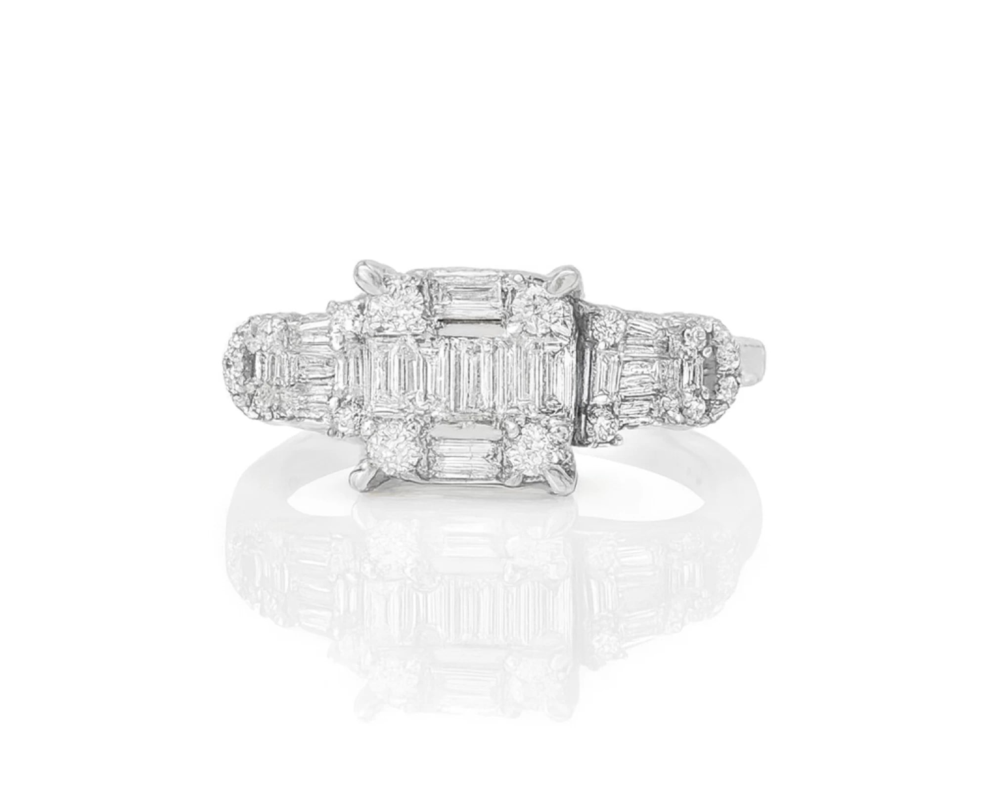 14k Gold Diamond Ring with Rectangular Baguette Cluster & Round 0.90ct – lifestyle 1008