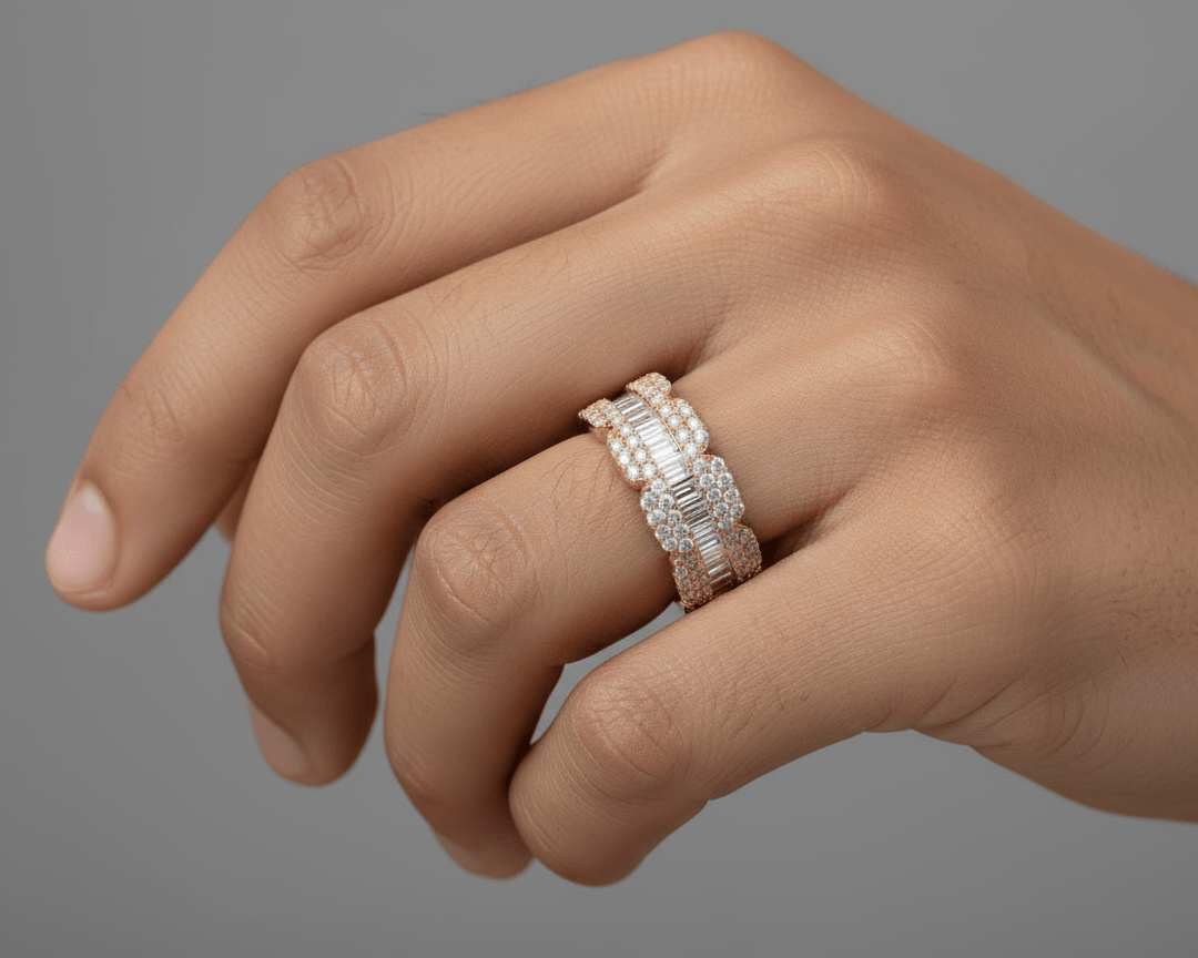 14k Gold Diamond Ring with Round & Baguette - Cut Design 1.75ct - AVI THE JEWELER