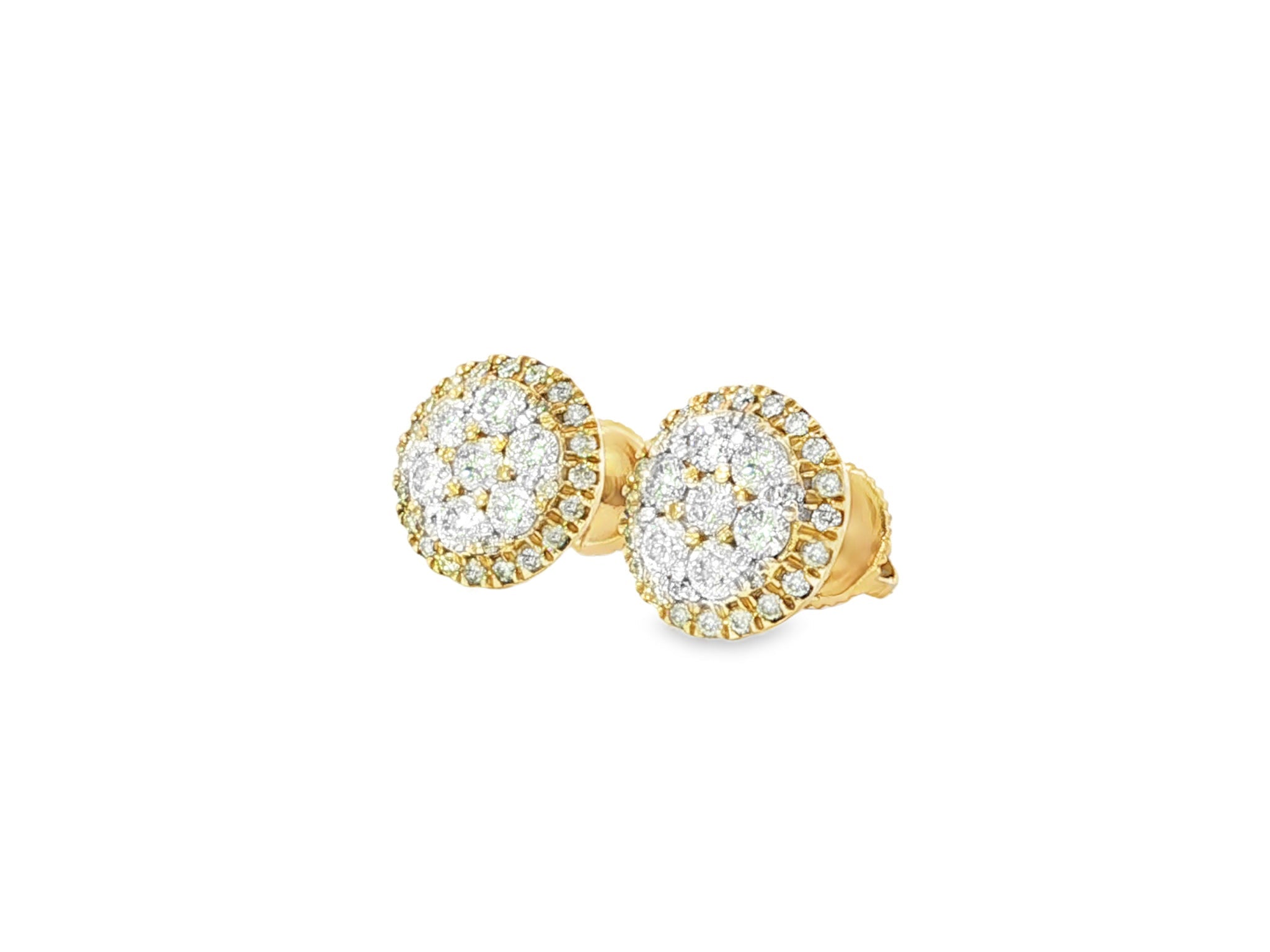 14k Gold Diamond Round Cluster Earrings with Halo Double Row Design 1.03ct - AVI THE JEWELER