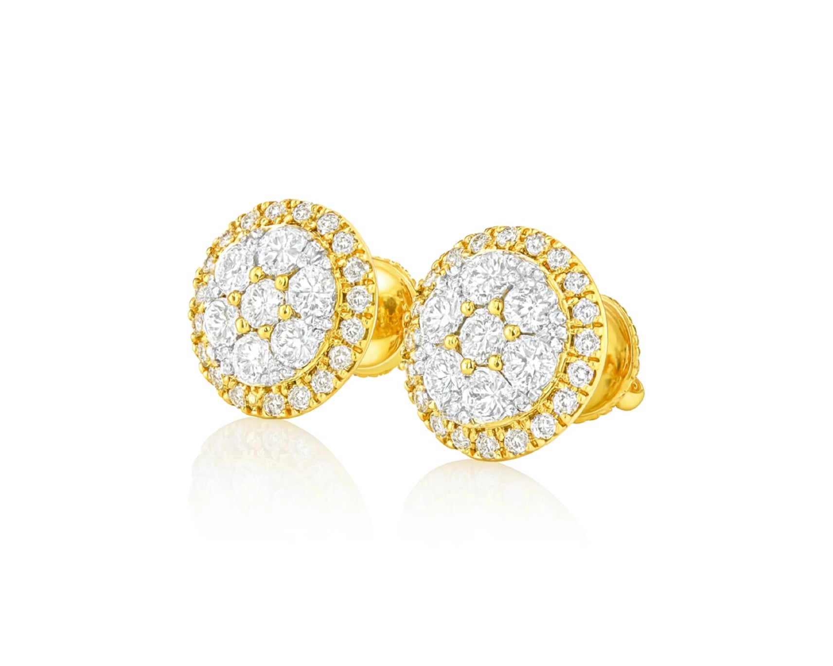 14k Gold Diamond Round Cluster Earrings with Halo Double Row Design 1.03ct – lifestyle 3739