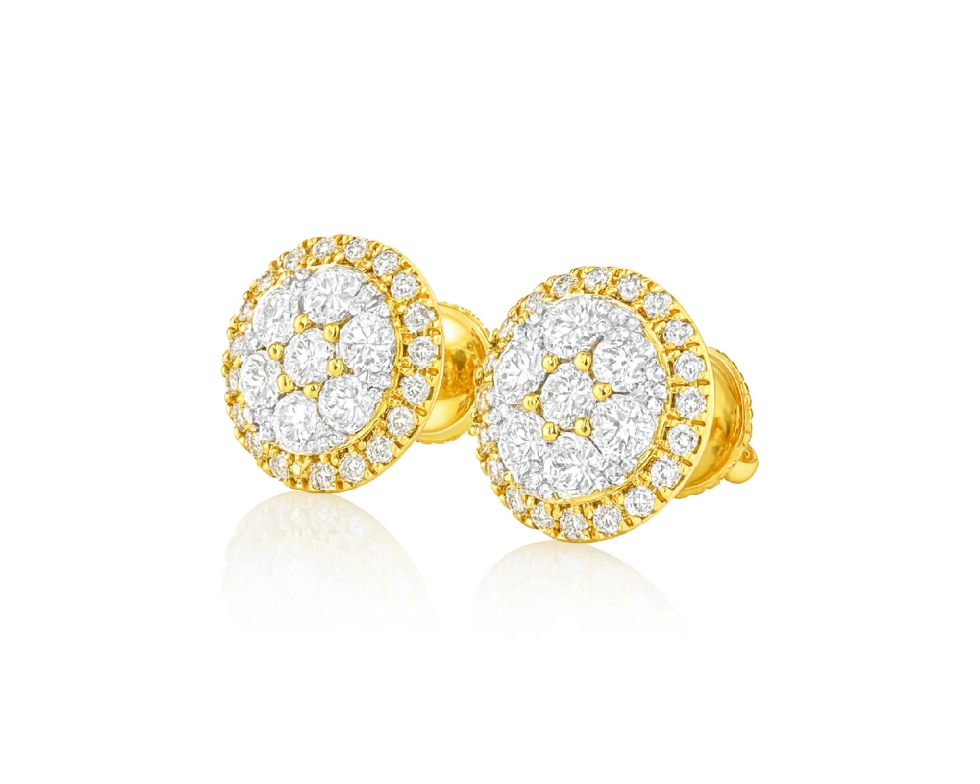 14k Gold Diamond Round Cluster Earrings with Halo Double Row Design 1.03ct – lifestyle 3739