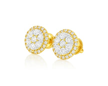 14k Gold Diamond Round Cluster Earrings with Halo Double Row Design 1.03ct