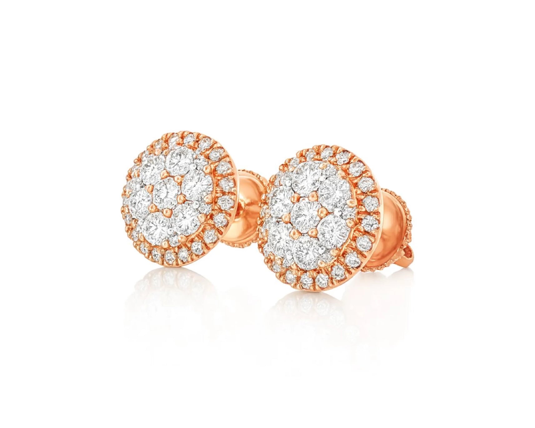14k Gold Diamond Round Cluster Earrings with Halo Double Row Design 1.03ct – lifestyle 3741