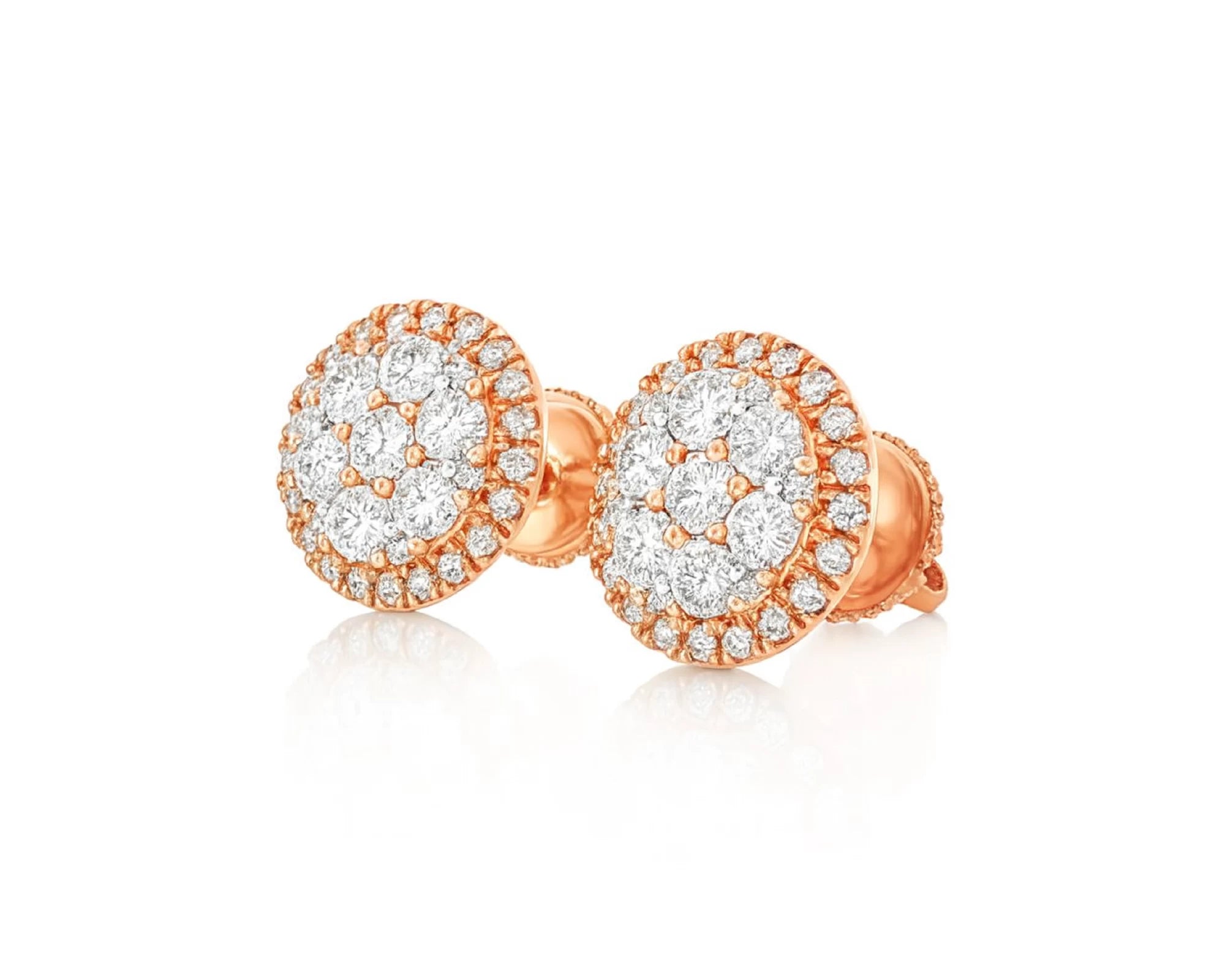 14k Gold Diamond Round Cluster Earrings with Halo Double Row Design 1.03ct – lifestyle 3741