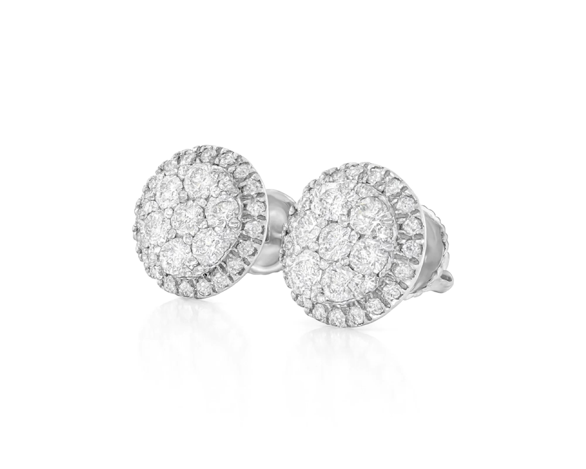 14k Gold Diamond Round Cluster Earrings with Halo Double Row Design 1.03ct – lifestyle 3742