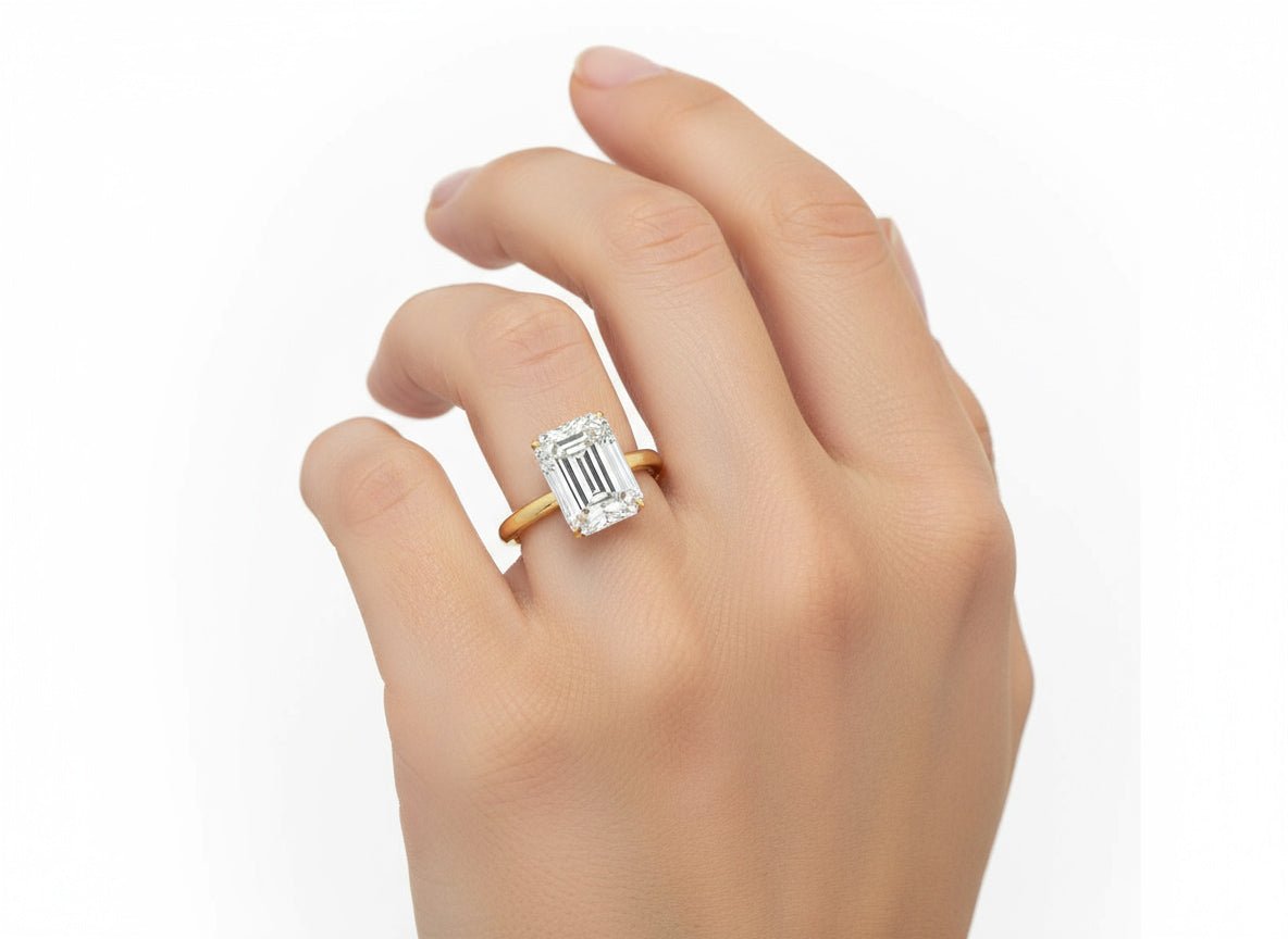 14k Gold Diamond Solitaire Ring with Emerald - Cut Center 5.08ct - AVI THE JEWELER