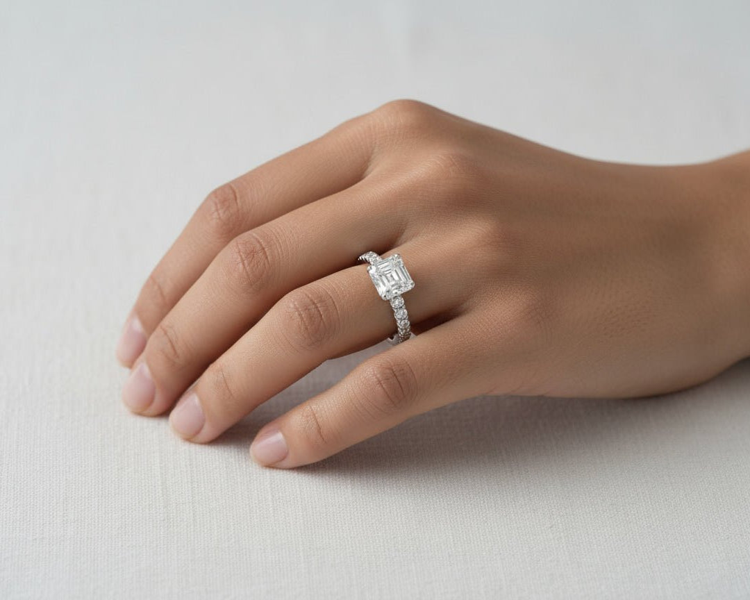 14k Gold Diamond Solitaire Ring with Emerald - Cut Center Stone 2.13ct - AVI THE JEWELER