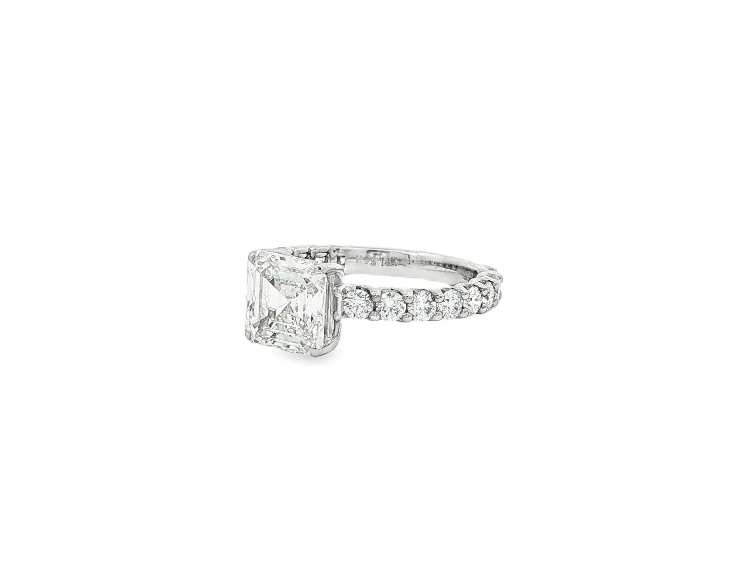14k Gold Diamond Solitaire Ring with Emerald - Cut Center Stone 2.13ct - AVI THE JEWELER