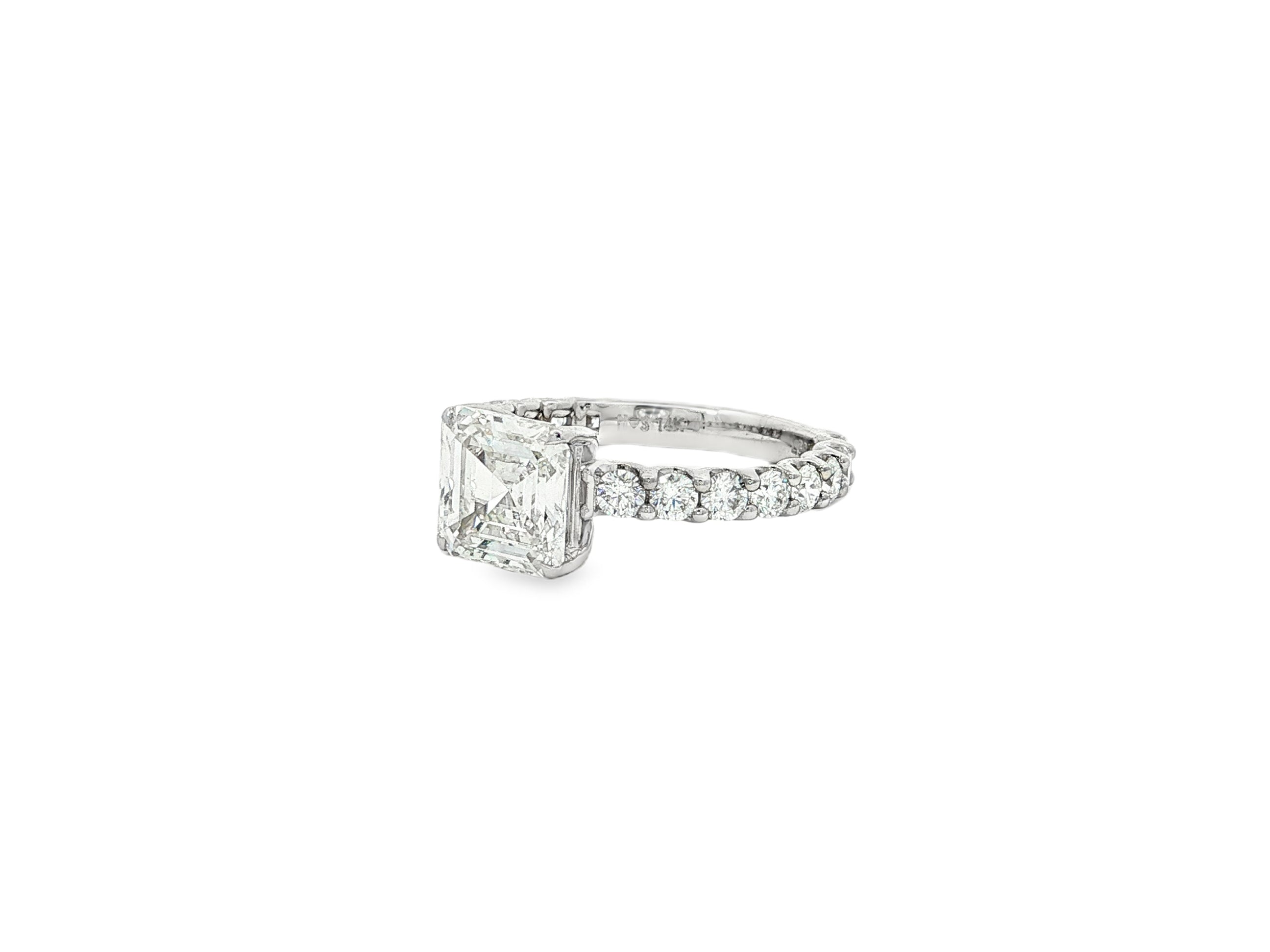 14k Gold Diamond Solitaire Ring with Emerald - Cut Center Stone 2.13ct - AVI THE JEWELER