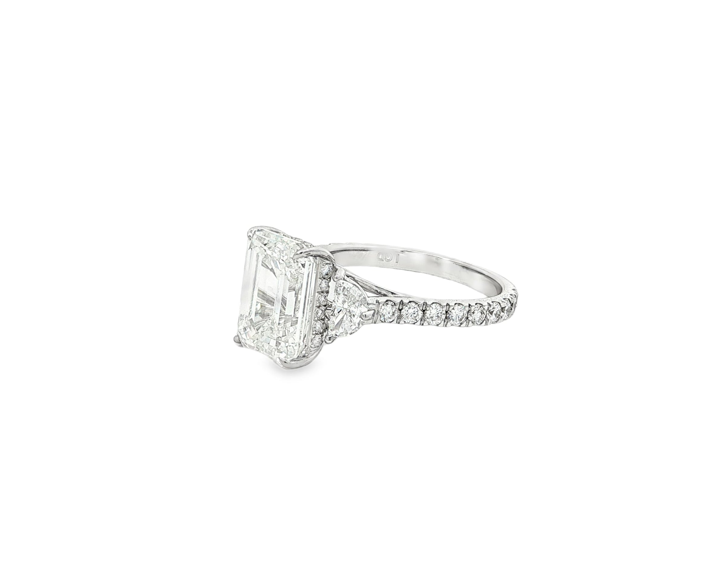 14k Gold Diamond Solitaire Ring with Emerald - Cut Center Stone 5.12ct - AVI THE JEWELER
