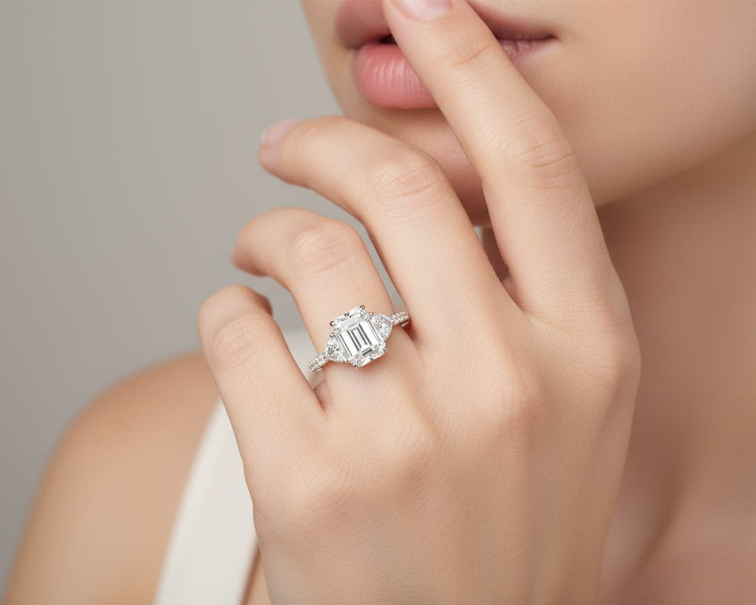 14k Gold Diamond Solitaire Ring with Emerald - Cut Center Stone 5.12ct - AVI THE JEWELER