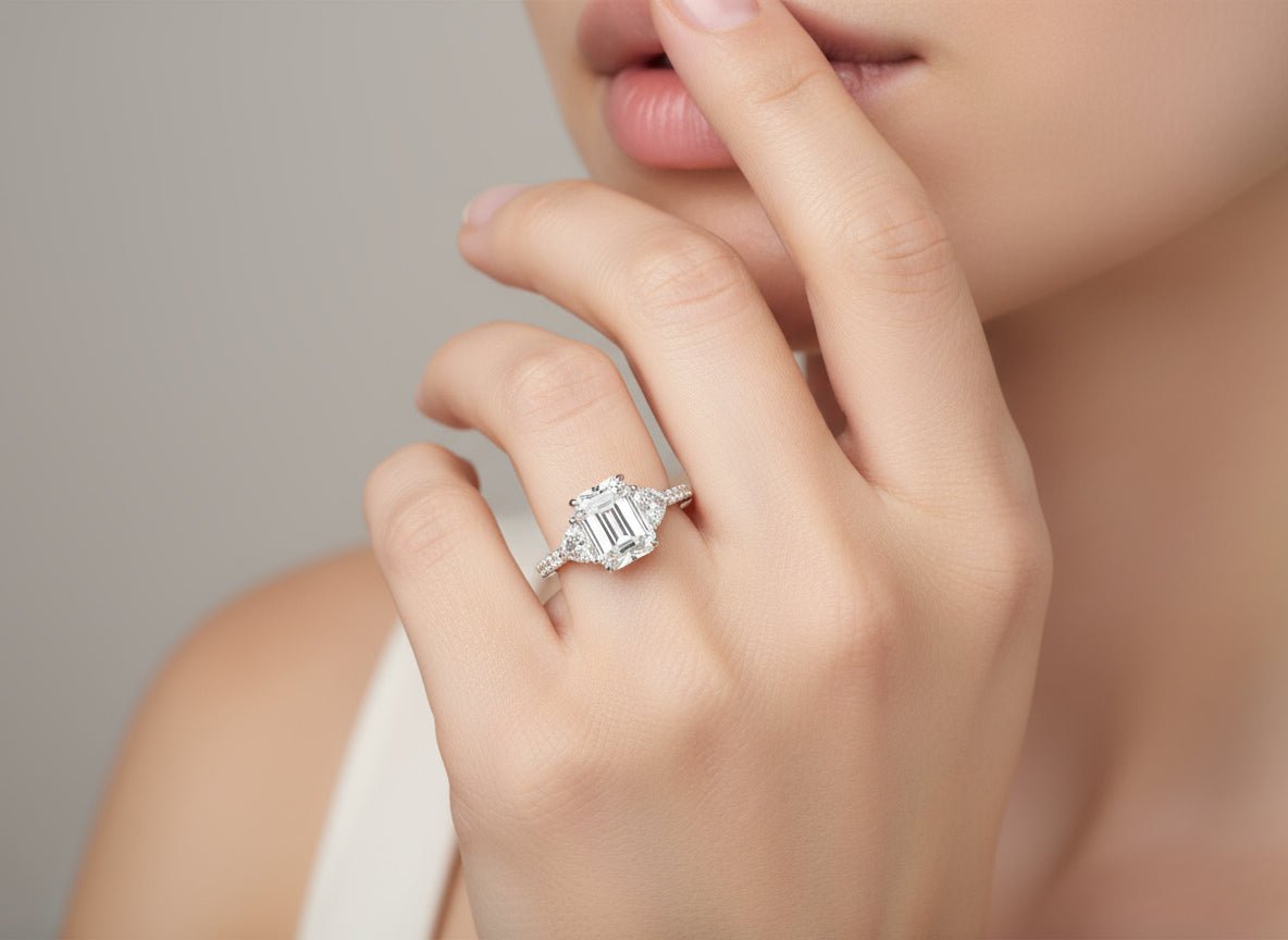 14k Gold Diamond Solitaire Ring with Emerald - Cut Center Stone 5.12ct - AVI THE JEWELER