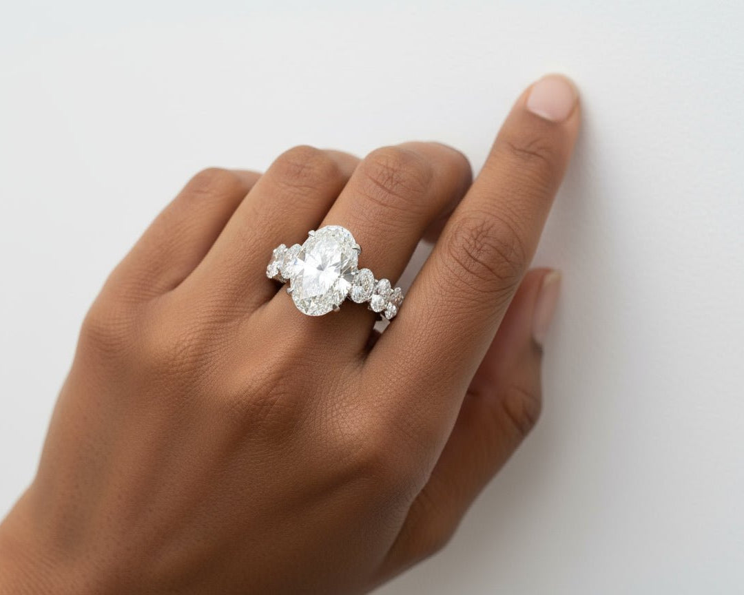 14k Gold Diamond Solitaire Ring with Oval - Cut Center Stone 12.24ct - AVI THE JEWELER