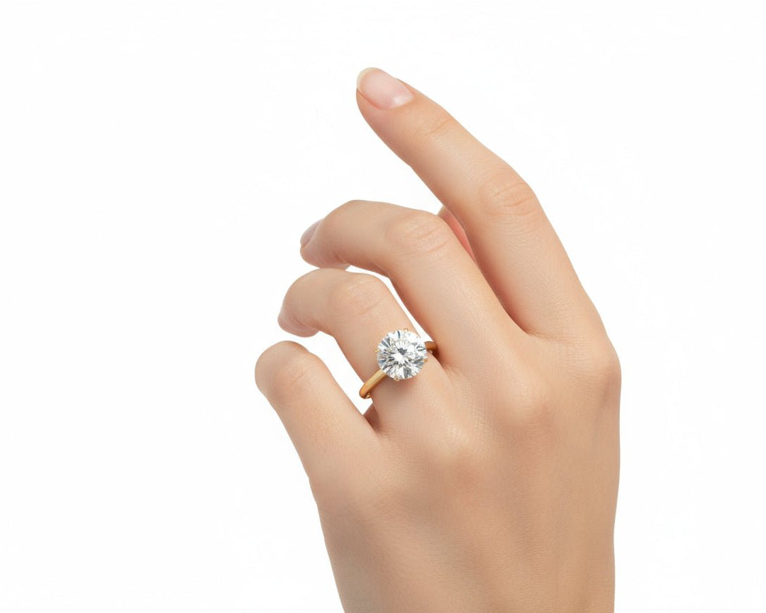 14k Gold Diamond Solitaire Ring with Round - Cut Center 3.09ct - AVI THE JEWELER