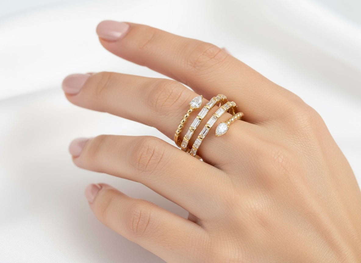 14k Gold Diamond Spiral Ring with Pear - Shape & Baguette 0.85ct - AVI THE JEWELER