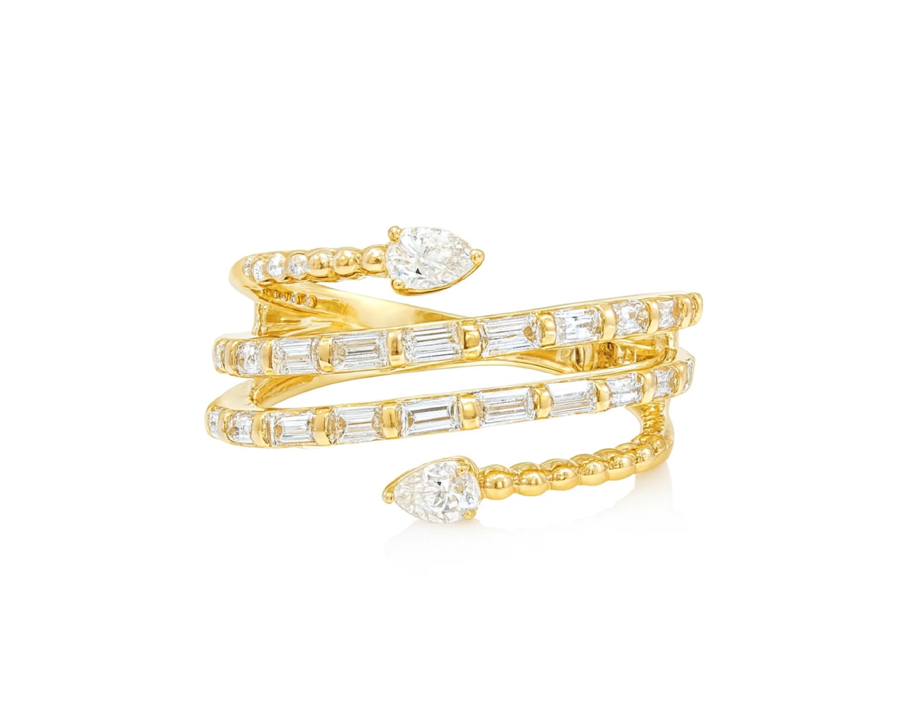 14k Gold Diamond Spiral Ring with Pear-Shape & Baguette 0.85ct – lifestyle 598