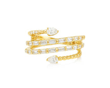 14k Gold Diamond Spiral Ring with Pear-Shape & Baguette 0.85ct