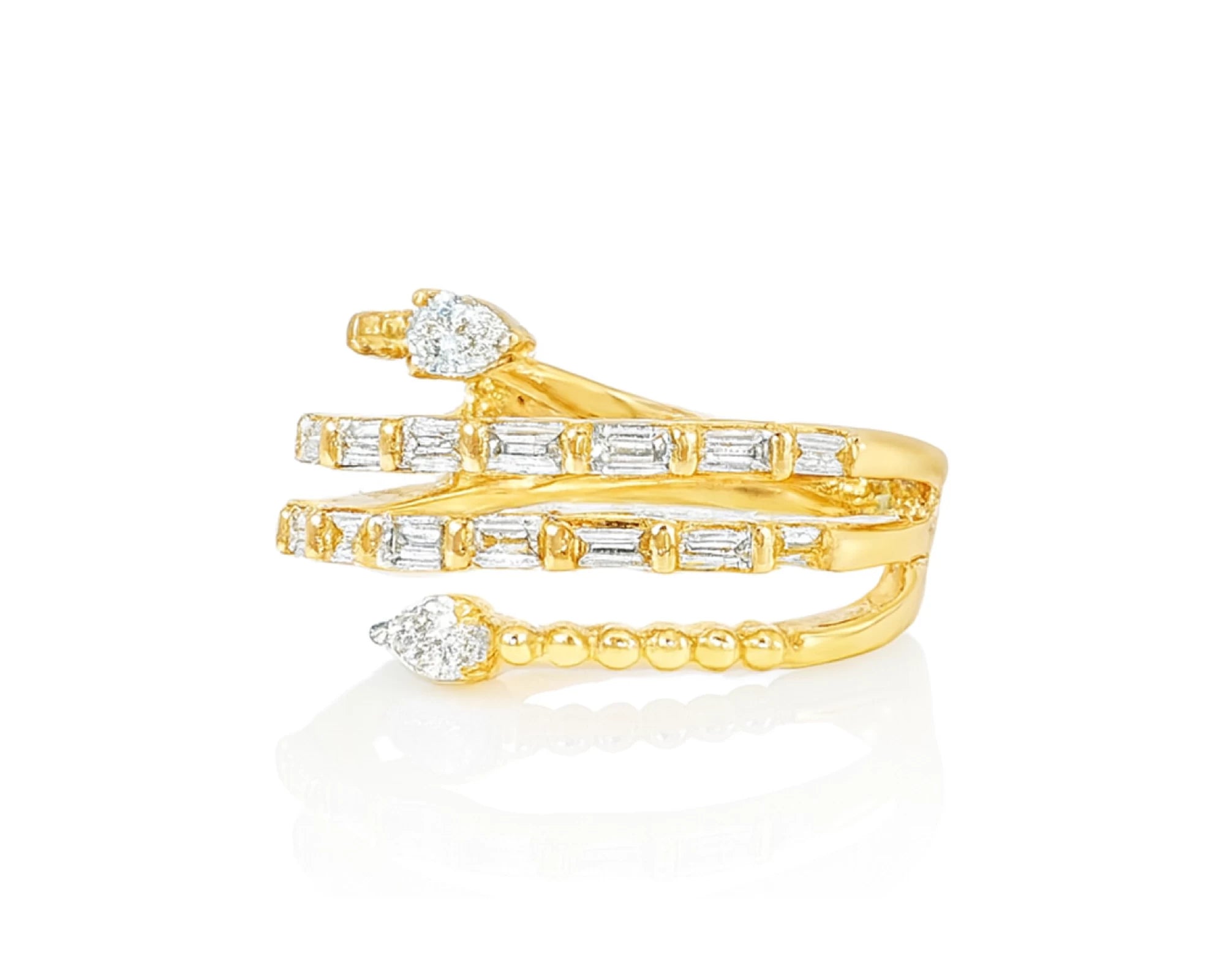 14k Gold Diamond Spiral Ring with Pear-Shape & Baguette 0.85ct – lifestyle 601