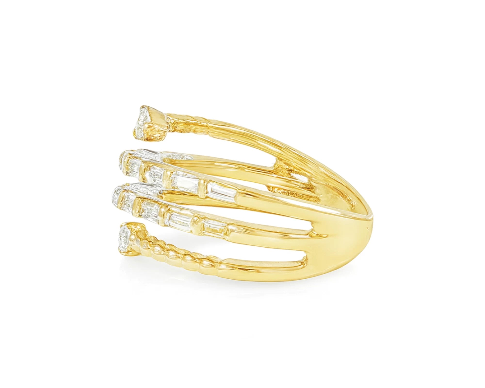 14k Gold Diamond Spiral Ring with Pear-Shape & Baguette 0.85ct – lifestyle 602
