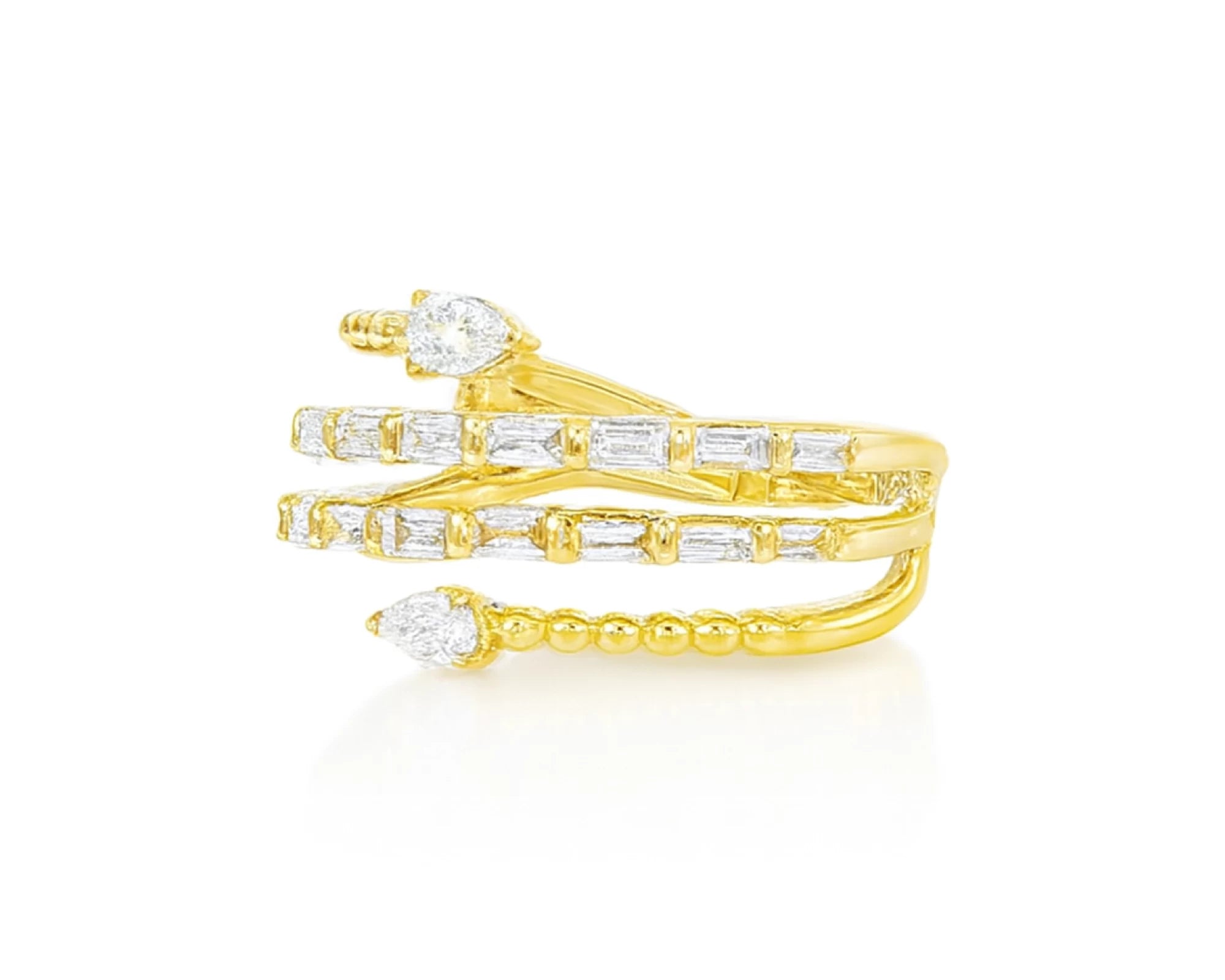 14k Gold Diamond Spiral Ring with Pear-Shape & Baguette 0.85ct – lifestyle 603