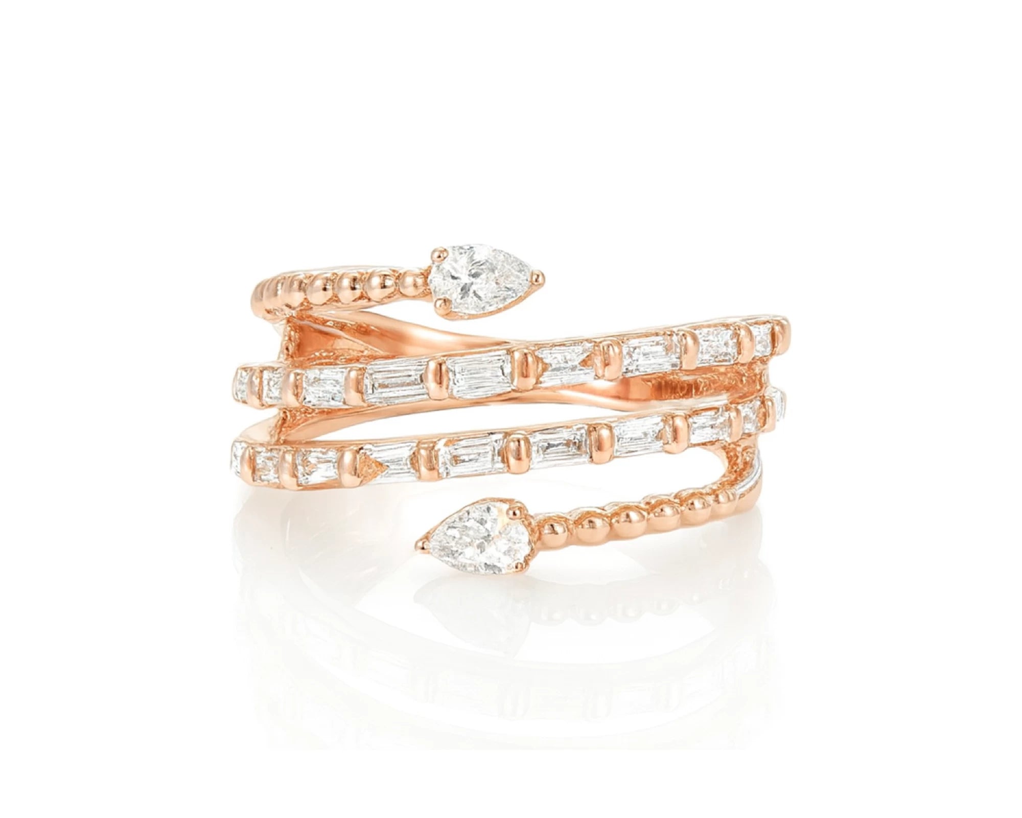 14k Gold Diamond Spiral Ring with Pear-Shape & Baguette 0.85ct – lifestyle 604