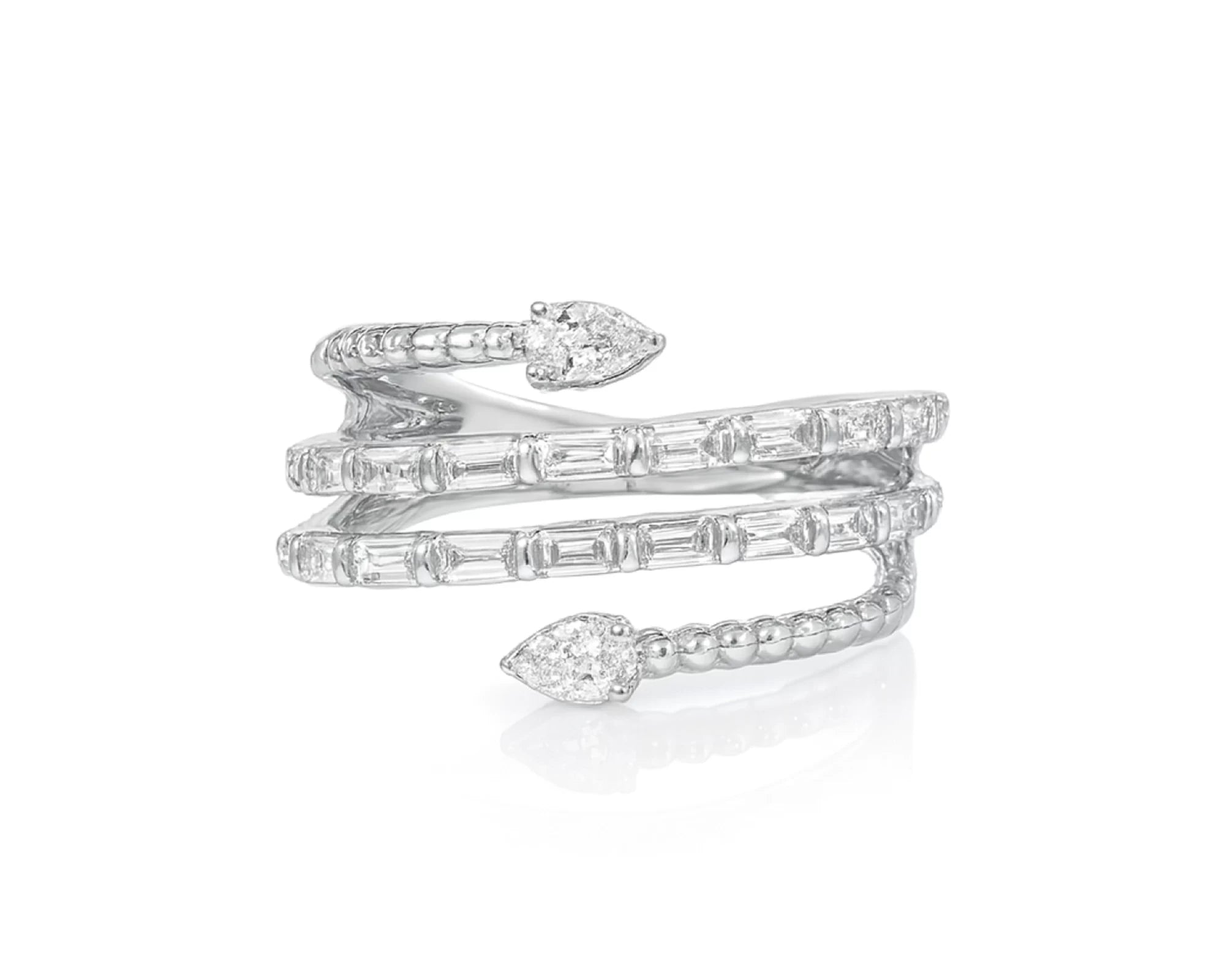 14k Gold Diamond Spiral Ring with Pear-Shape & Baguette 0.85ct – lifestyle 605