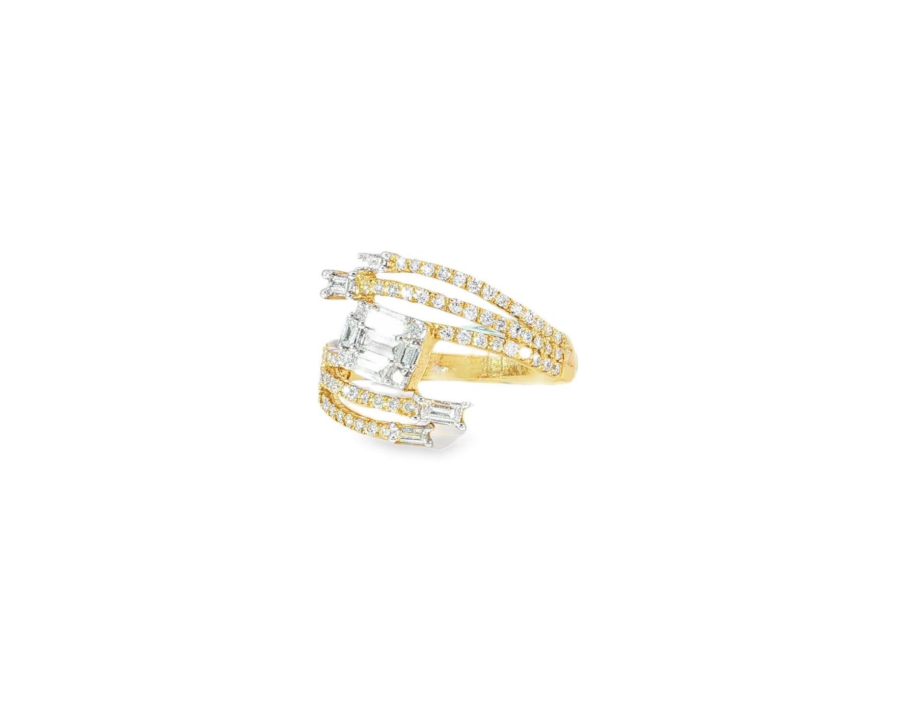 14k Gold Diamond Split - Shank Ring with Emerald - Cut & Baguette 0.80ct - AVI THE JEWELER