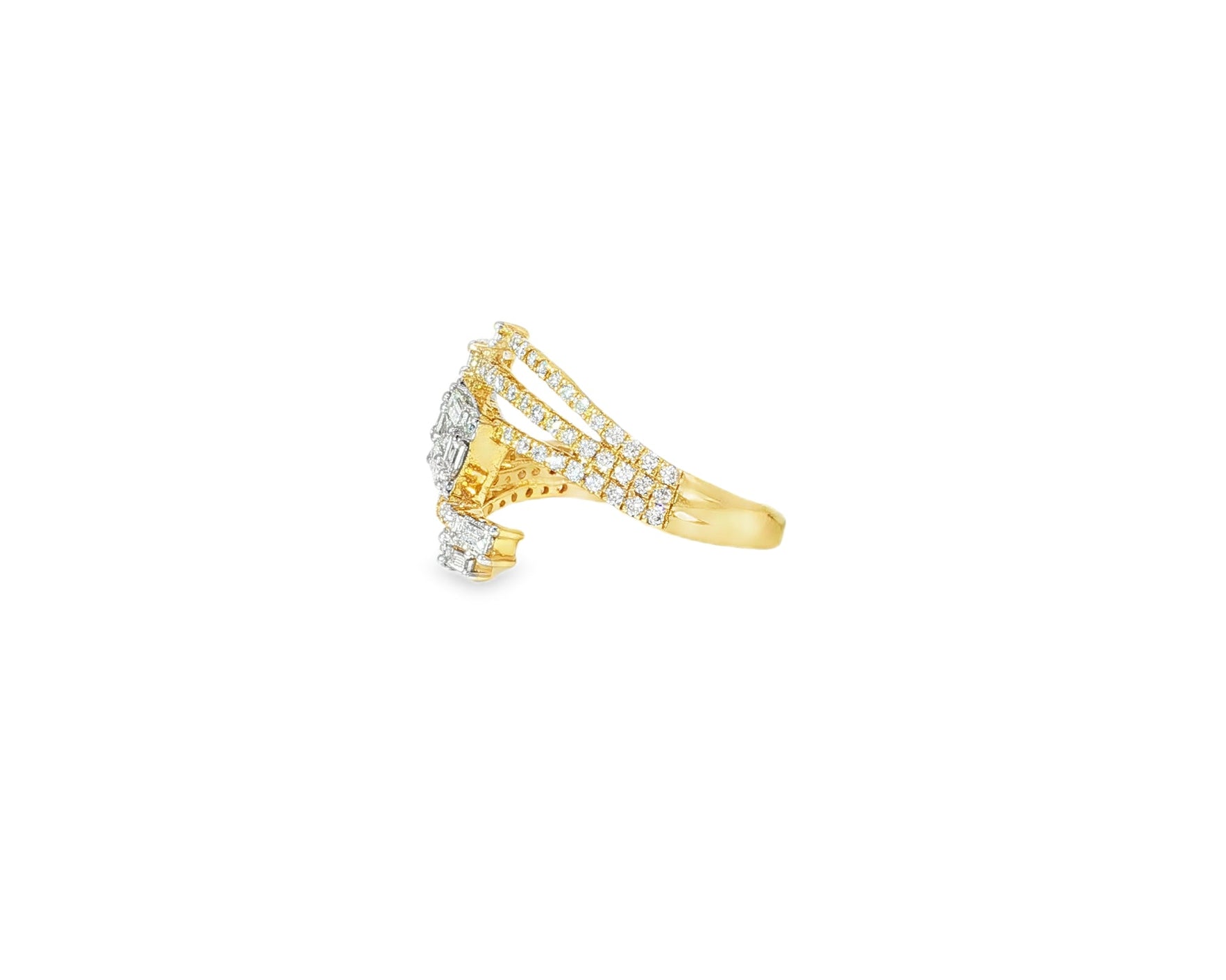 14k Gold Diamond Split - Shank Ring with Emerald - Cut & Baguette 0.80ct - AVI THE JEWELER