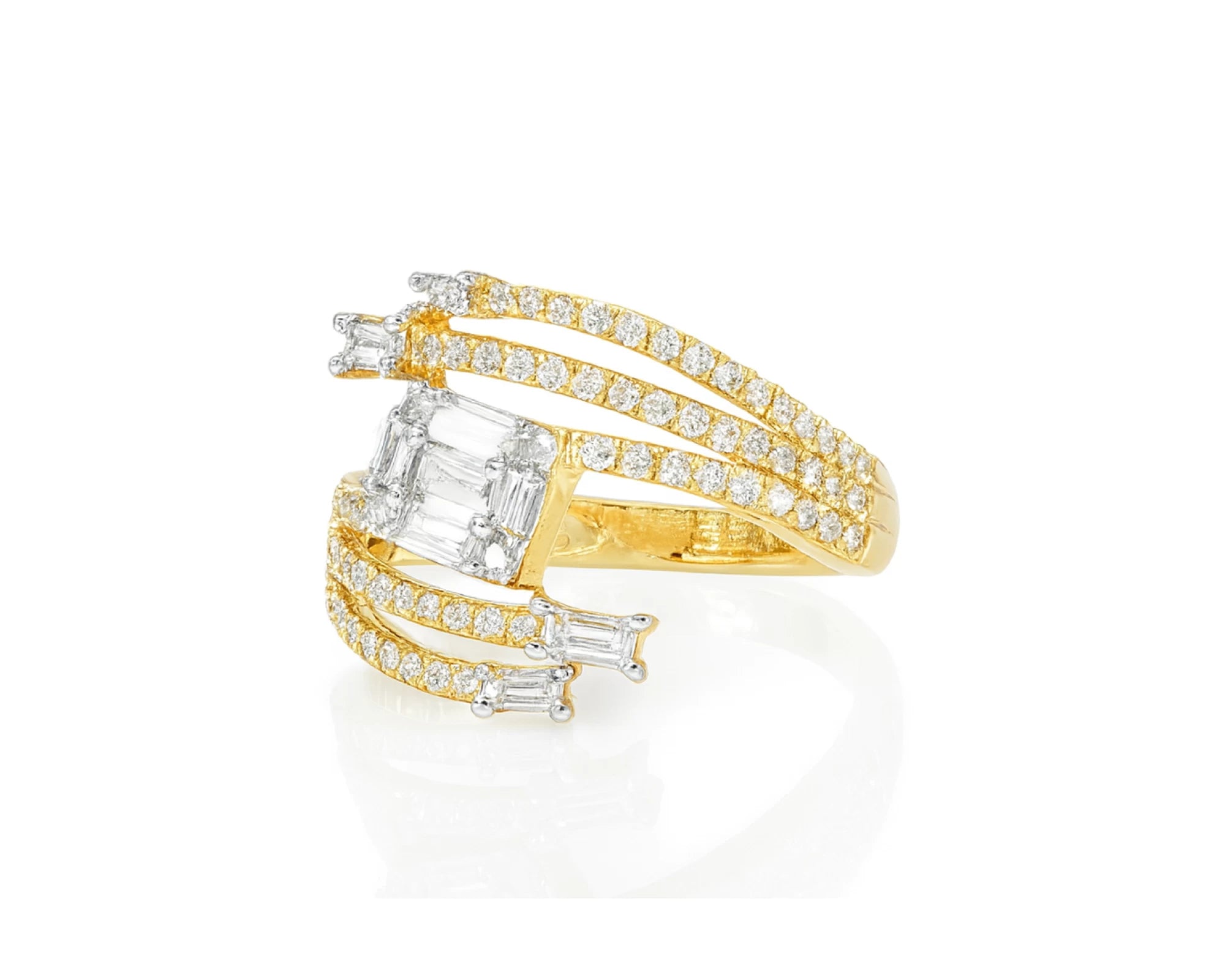 14k Gold Diamond Split-Shank Ring with Emerald-Cut & Baguette 0.80ct – lifestyle 1018