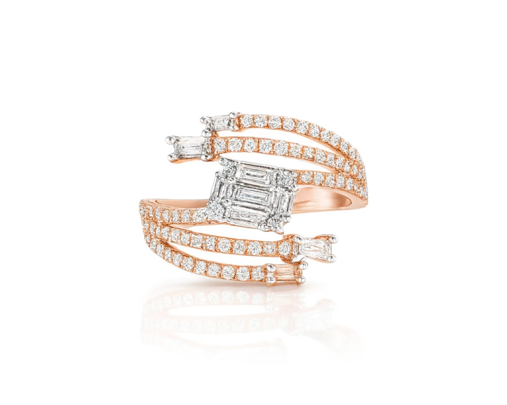 14k Gold Diamond Split-Shank Ring with Emerald-Cut & Baguette 0.80ct – lifestyle 1019