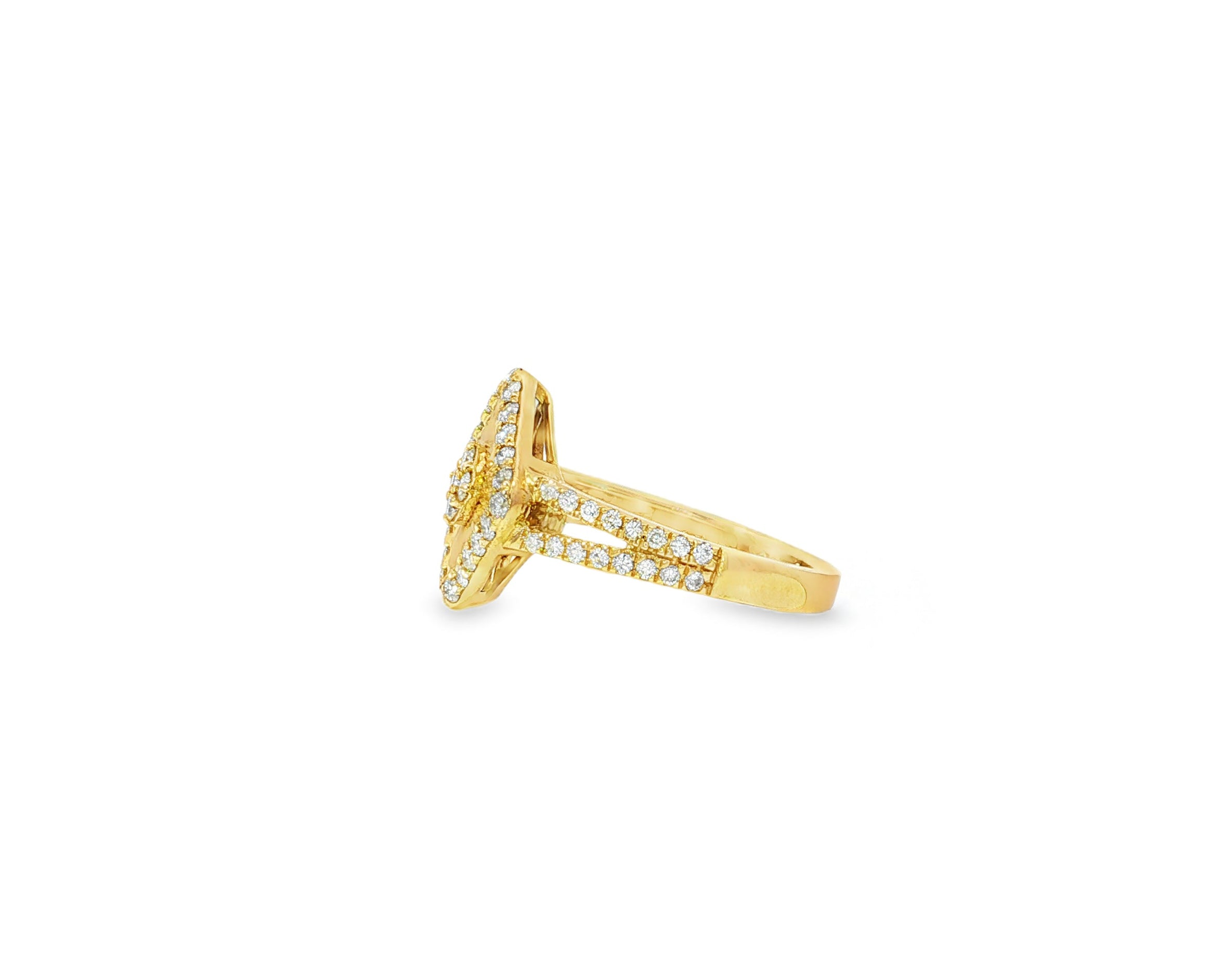 14k Gold Diamond Square Halo Ring with Radiant Sunburst 0.60ct - AVI THE JEWELER