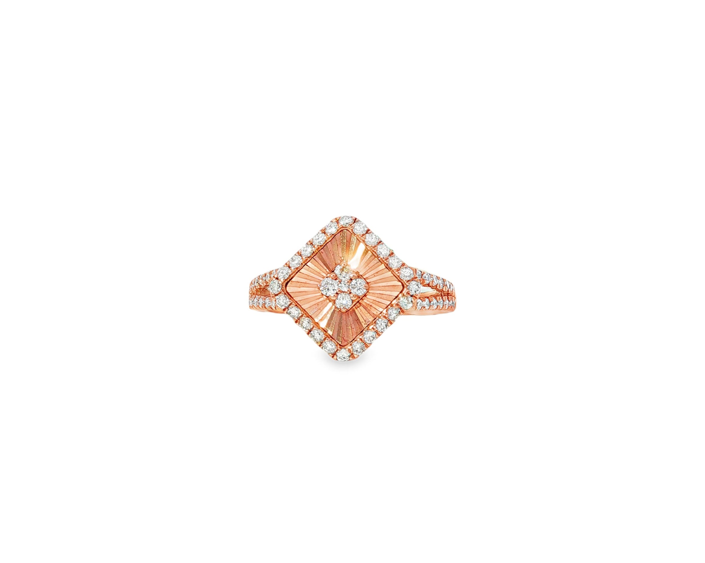 14k Gold Diamond Square Halo Ring with Radiant Sunburst 0.60ct - AVI THE JEWELER