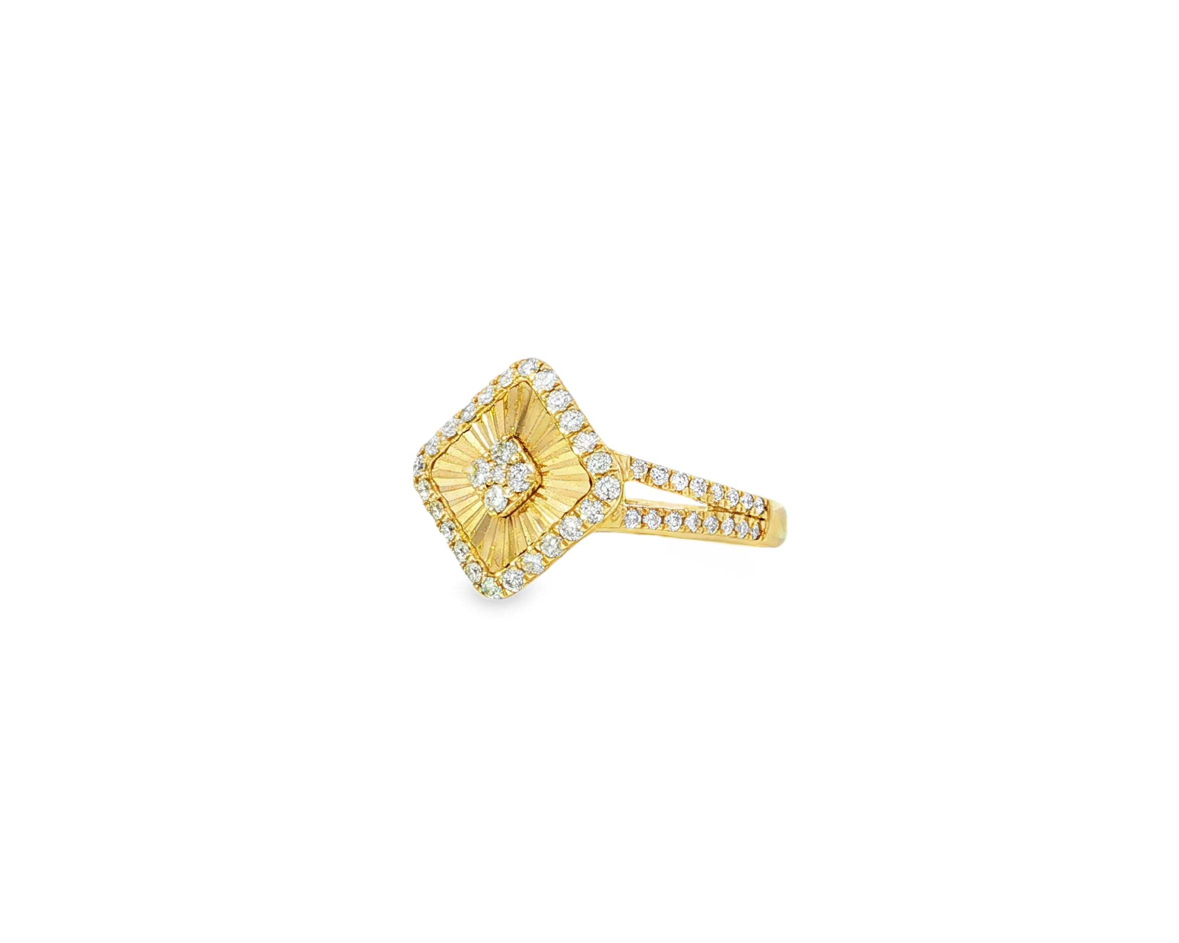 14k Gold Diamond Square Halo Ring with Radiant Sunburst 0.60ct - AVI THE JEWELER