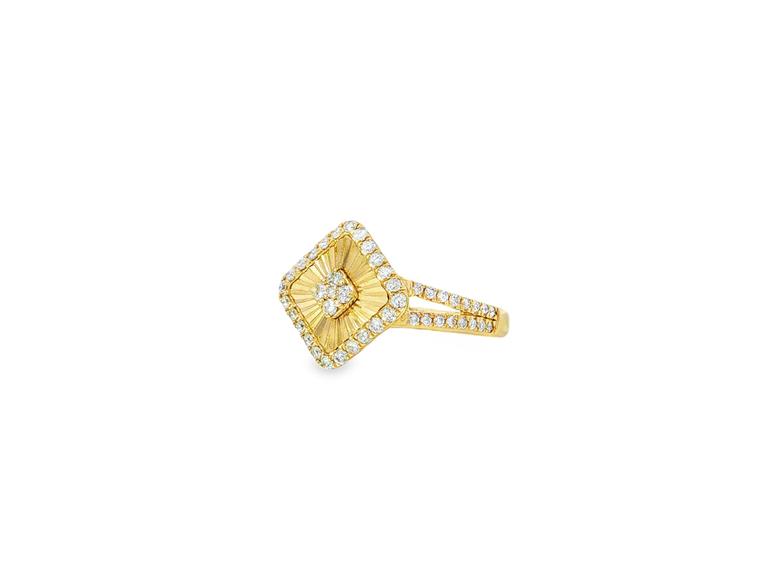 14k Gold Diamond Square Halo Ring with Radiant Sunburst 0.60ct - AVI THE JEWELER