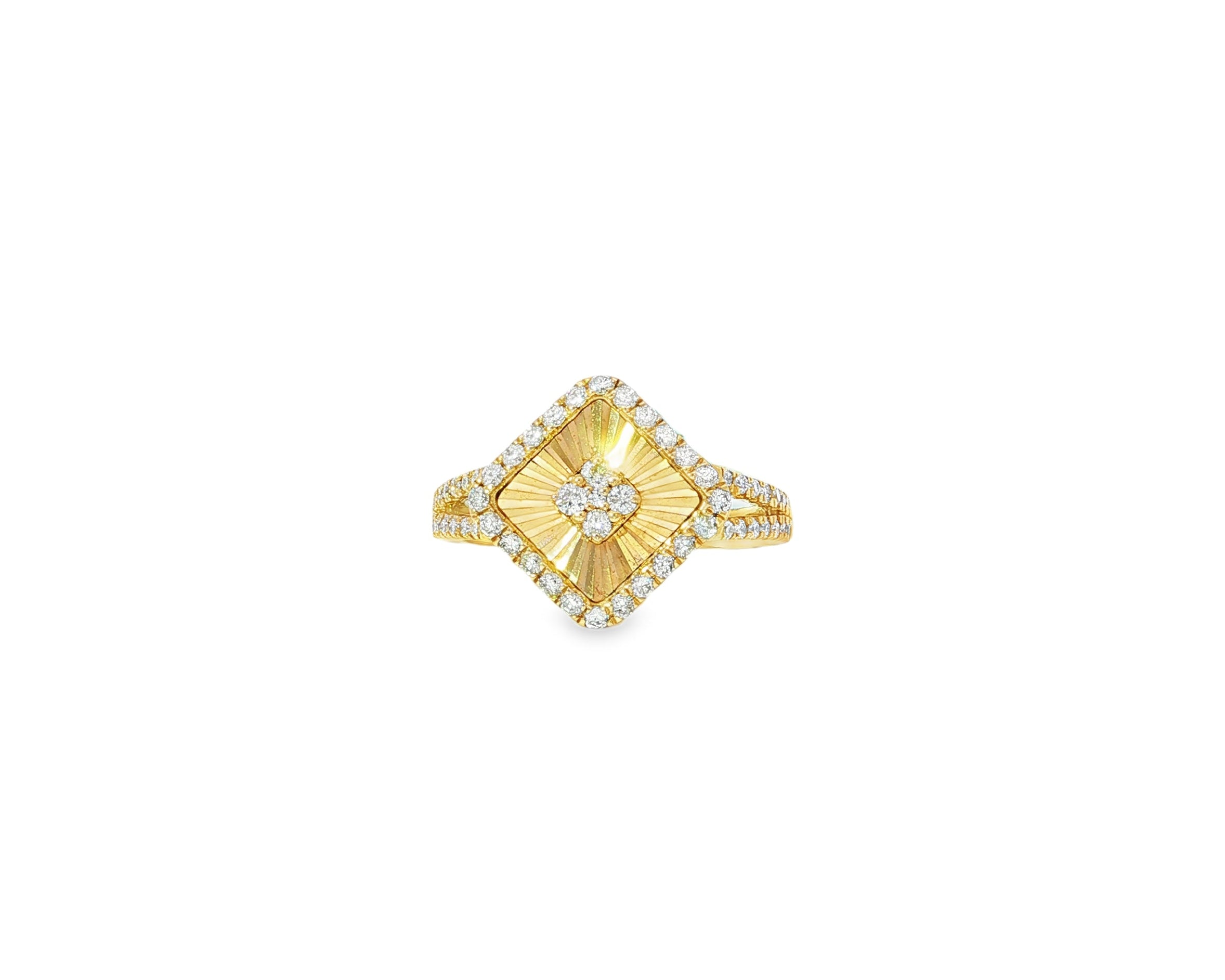 14k Gold Diamond Square Halo Ring with Radiant Sunburst 0.60ct - AVI THE JEWELER