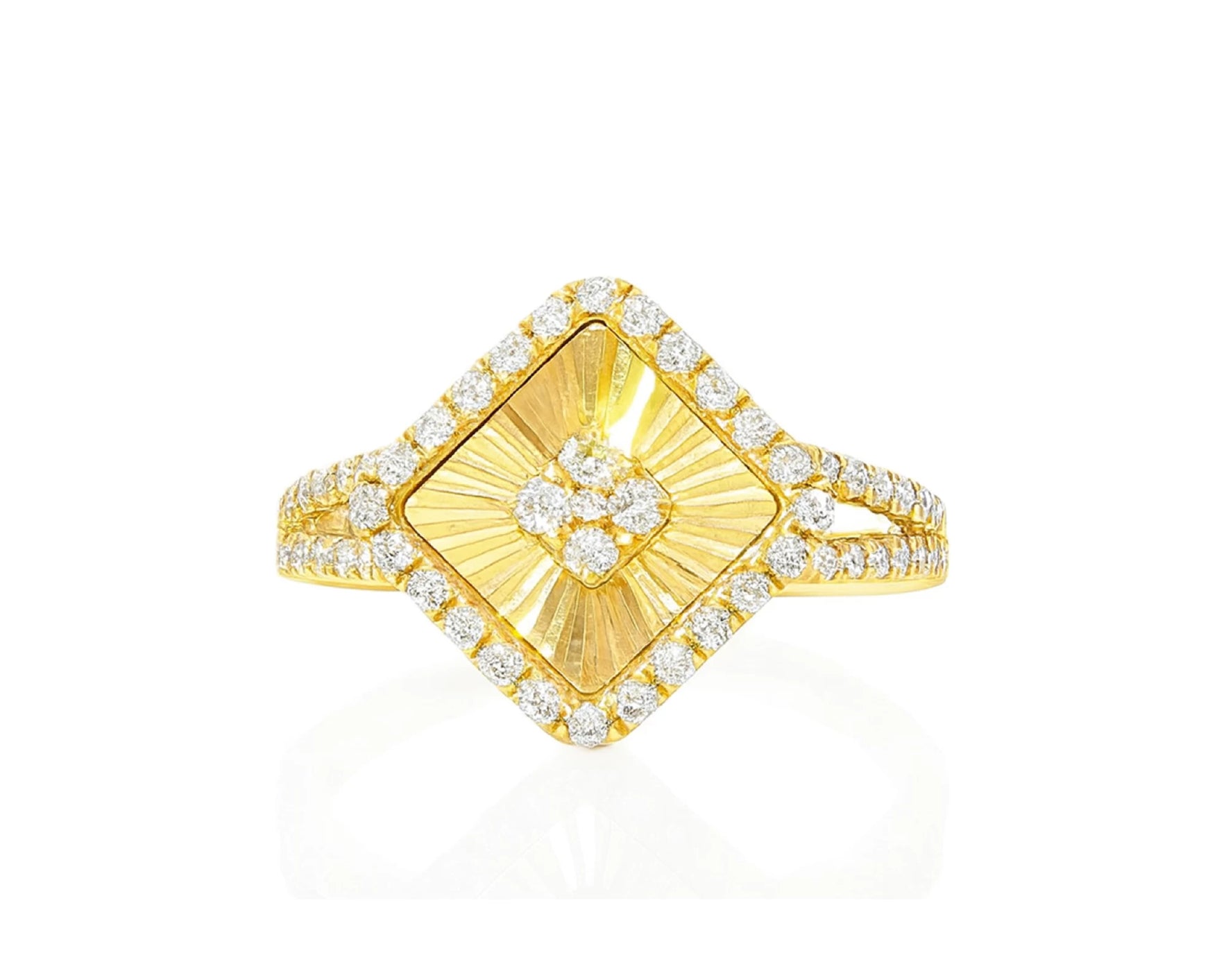 14k Gold Diamond Square Halo Ring with Radiant Sunburst 0.60ct – lifestyle 1050