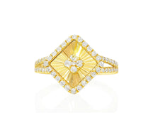 14k Gold Diamond Square Halo Ring with Radiant Sunburst 0.60ct