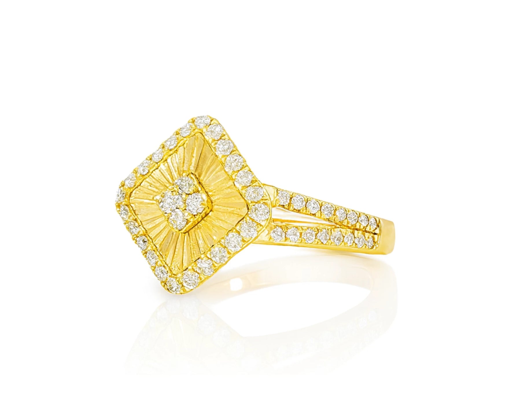 14k Gold Diamond Square Halo Ring with Radiant Sunburst 0.60ct – lifestyle 1051