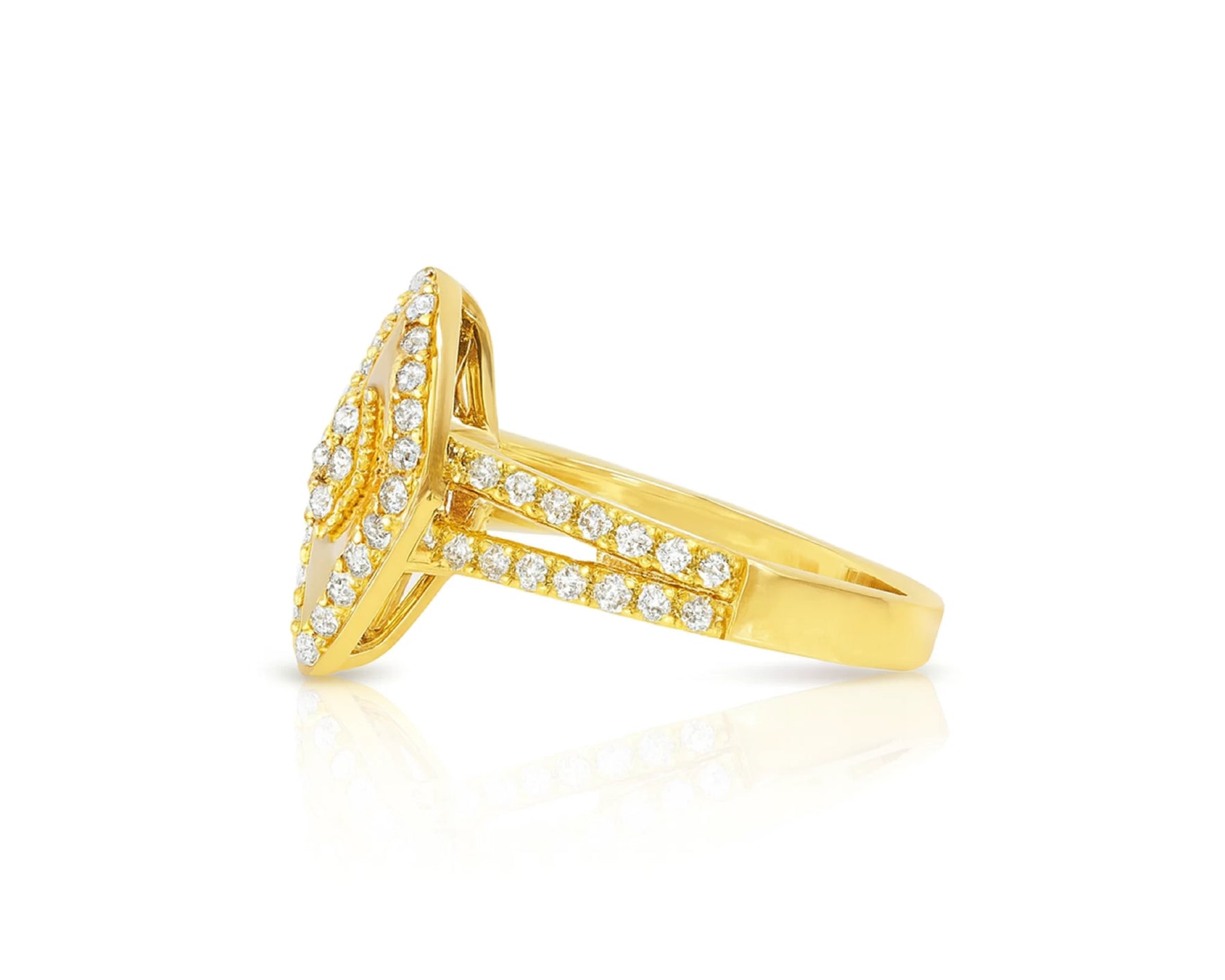 14k Gold Diamond Square Halo Ring with Radiant Sunburst 0.60ct – lifestyle 1052
