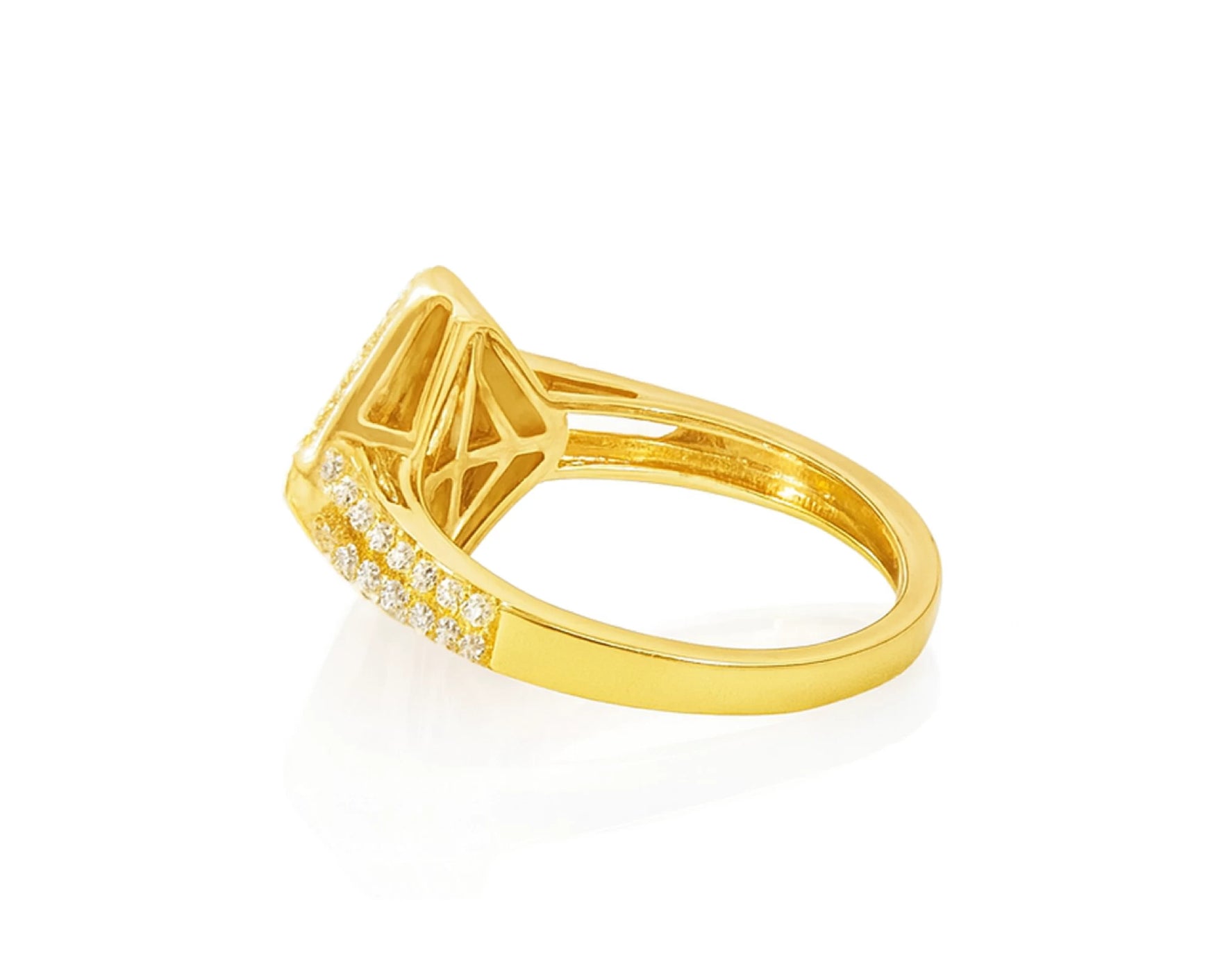 14k Gold Diamond Square Halo Ring with Radiant Sunburst 0.60ct – lifestyle 1053