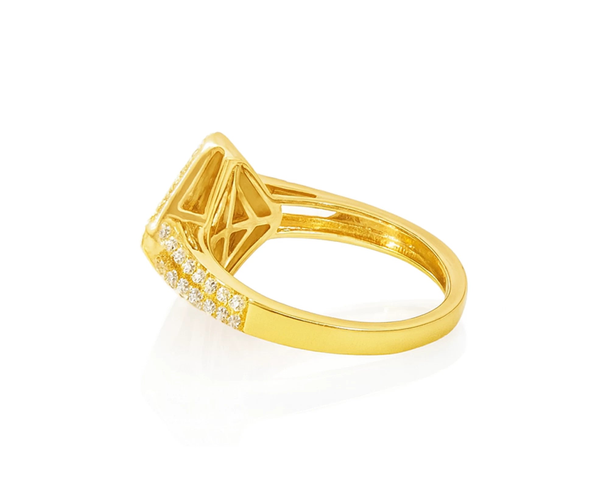 14k Gold Diamond Square Halo Ring with Radiant Sunburst 0.60ct – lifestyle 1053